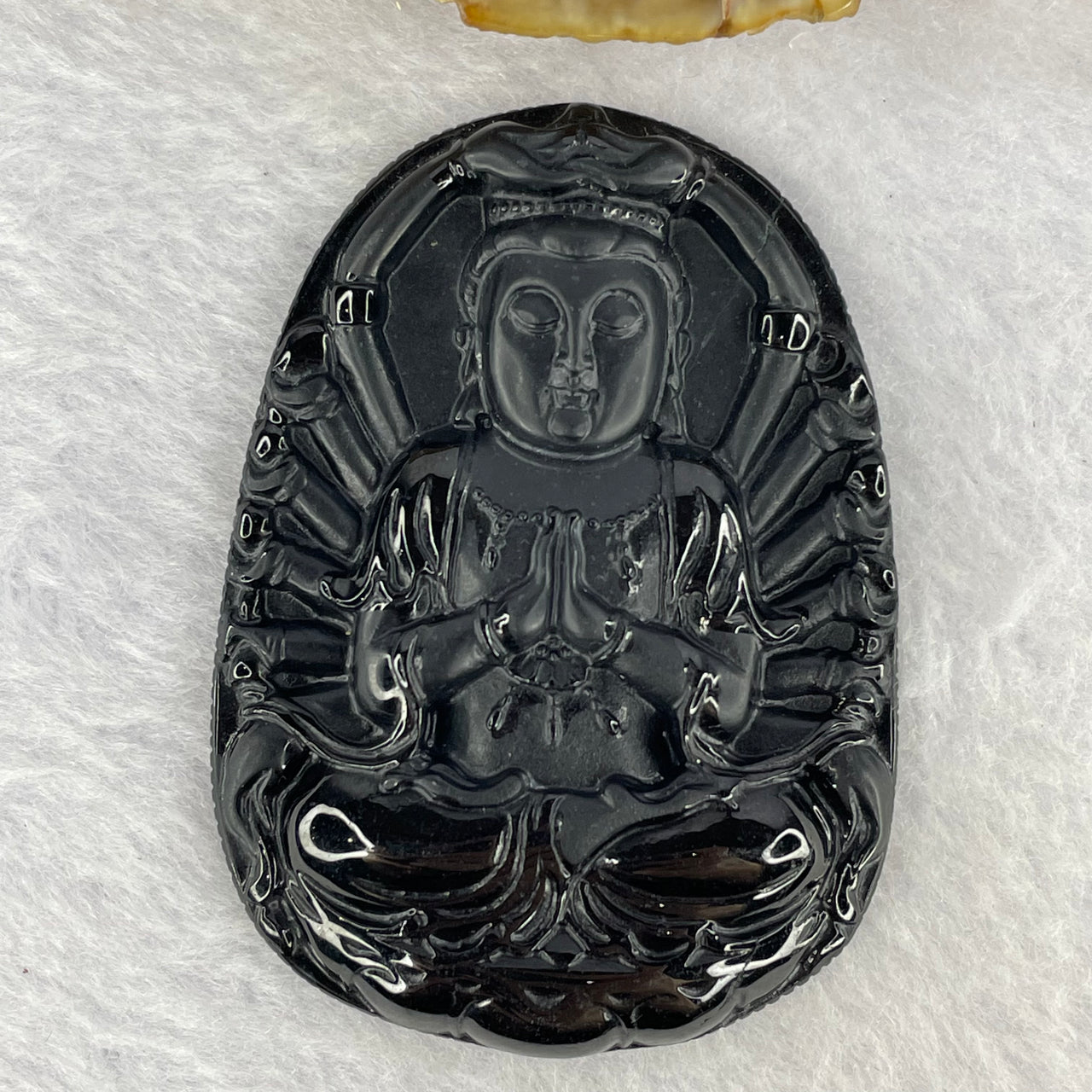 Type A Partial Translucent Black Omphasite Jadeite Thousand Hands Guan Yin Pendent A货墨翠千手观音牌 33.85g 62.8 by 45.9 by 8.0 mm - Huangs Jadeite and Jewelry Pte Ltd