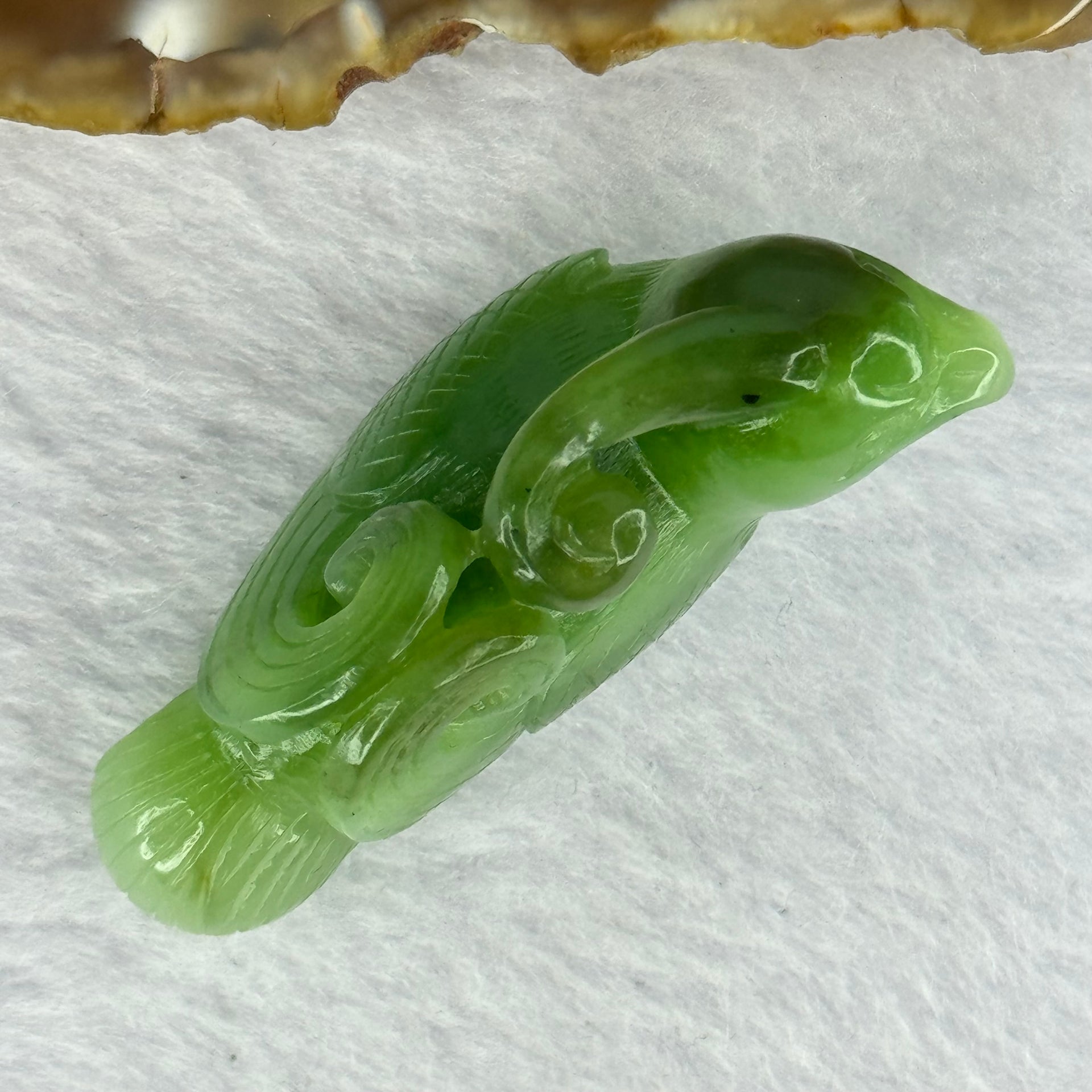 Natural Bright Green Nephrite Bird Display 28.05g 50.9 by 17.8 by 25.6mm - Huangs Jadeite and Jewelry Pte Ltd