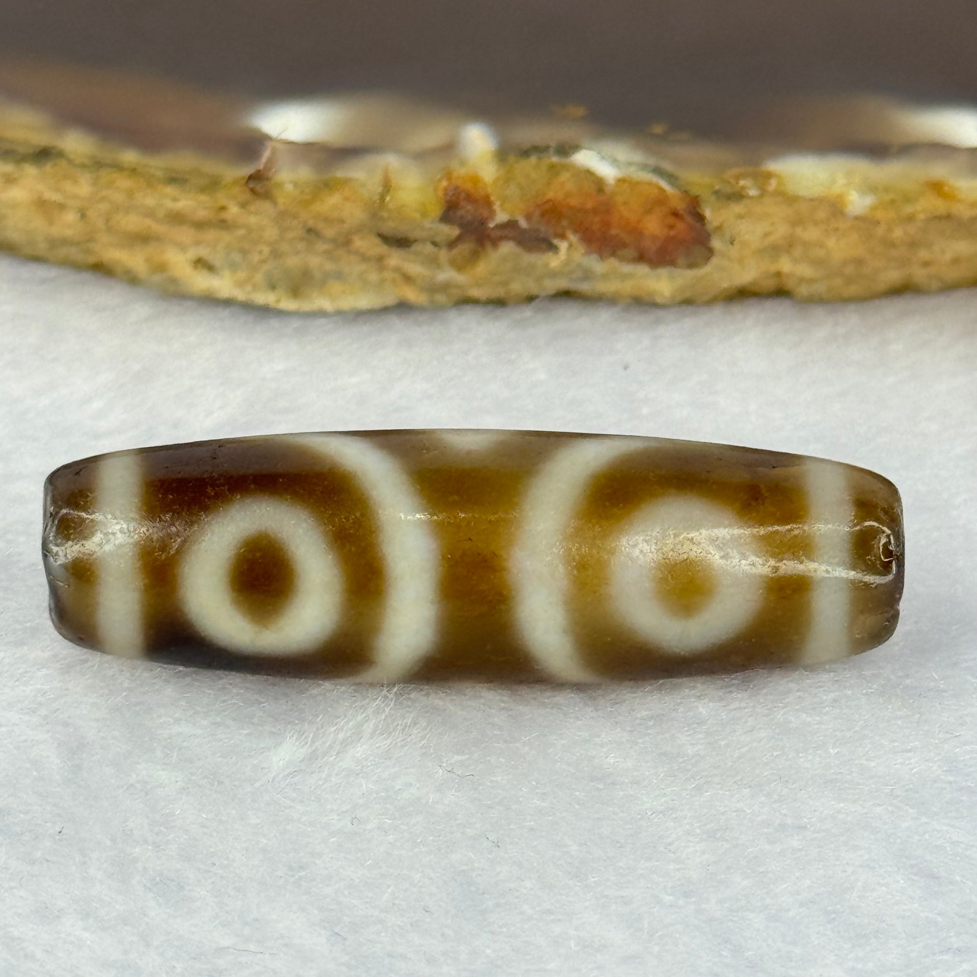 Natural Powerful Tibetan Old Oily Agate 3 Eyes Dzi Bead Heavenly Master (Tian Zhu) 三眼天诛 7.78g 38.2 by 11.5mm - Huangs Jadeite and Jewelry Pte Ltd