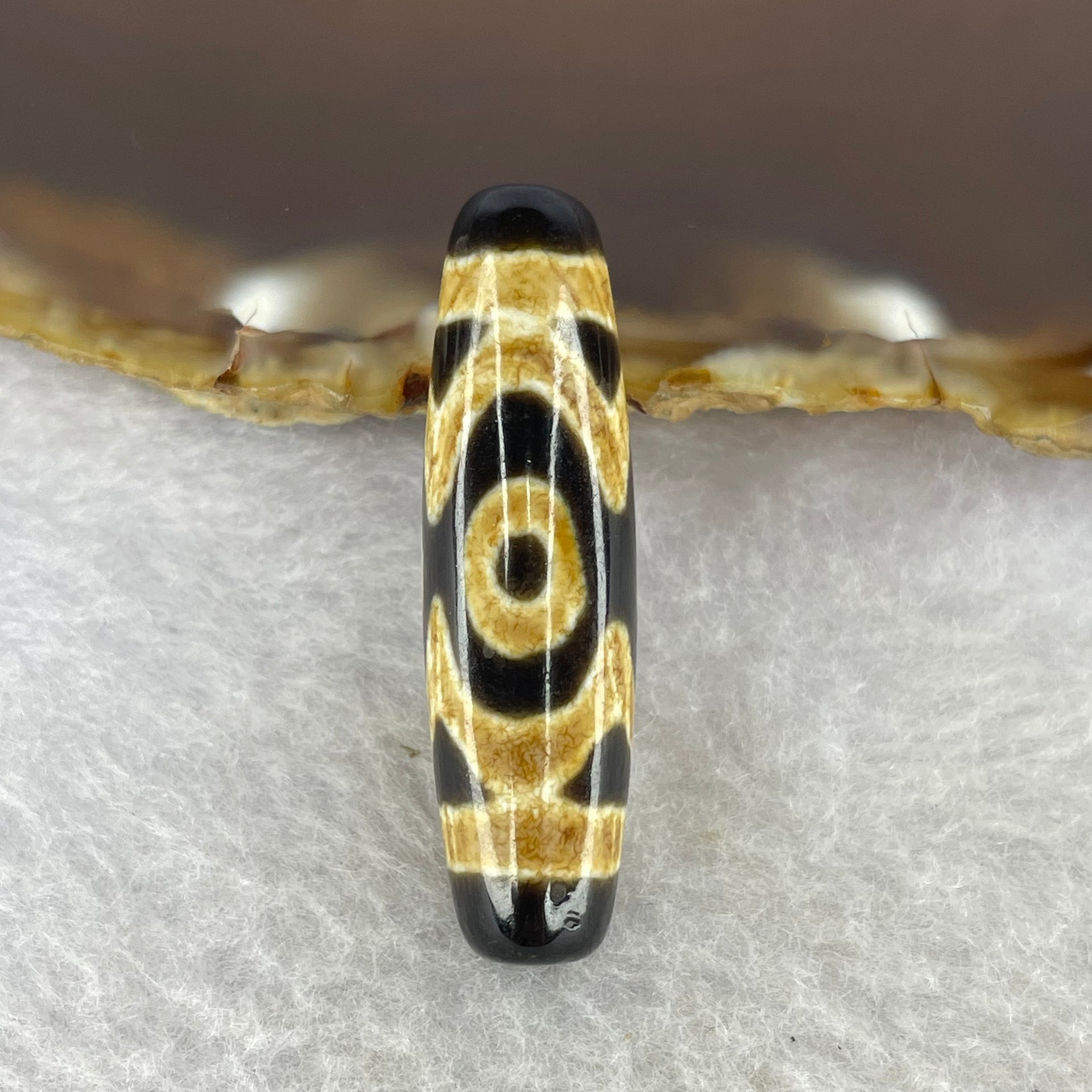 Natural Powerful Tibetan Old Oily Agate 3 Eyes Dzi Bead Heavenly Master (Tian Zhu) 三眼天诛 6.34g 54.8 by 10.6 mm - Huangs Jadeite and Jewelry Pte Ltd