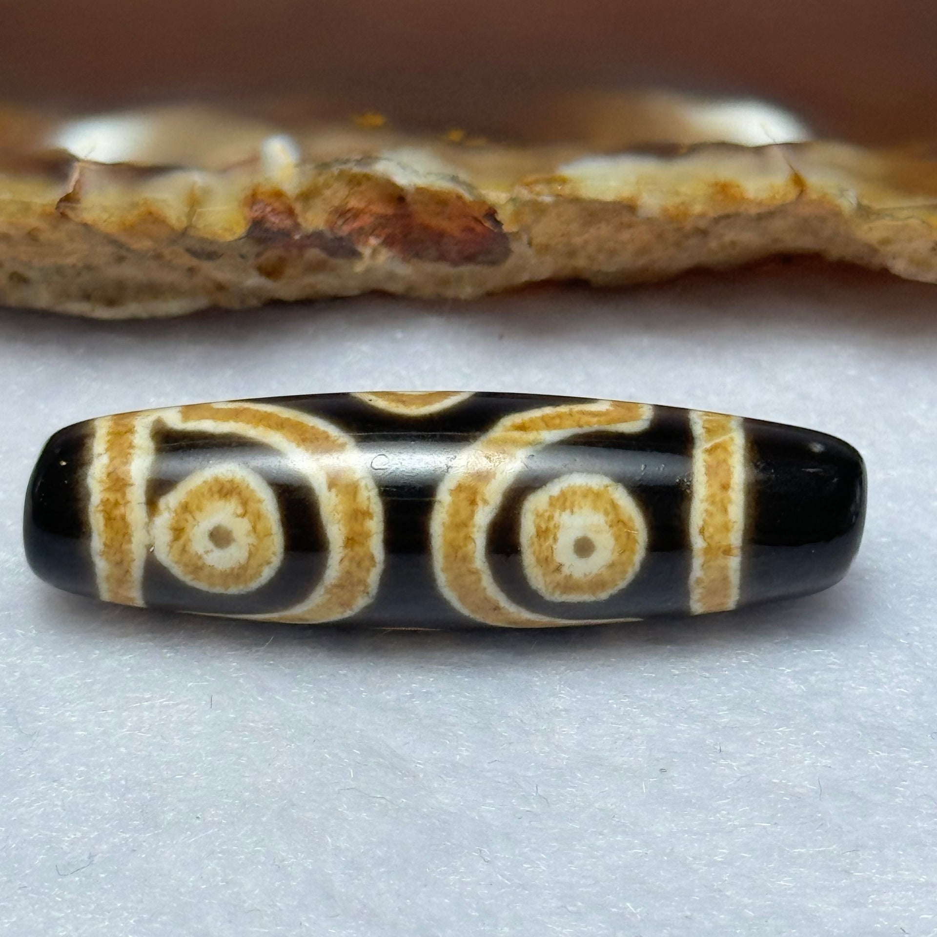 Natural Powerful Tibetan Old Oily Agate 6 Eyes Dzi Bead Heavenly Master (Tian Zhu) 六眼天诛 7.57g 39.5 by 11.5mm - Huangs Jadeite and Jewelry Pte Ltd