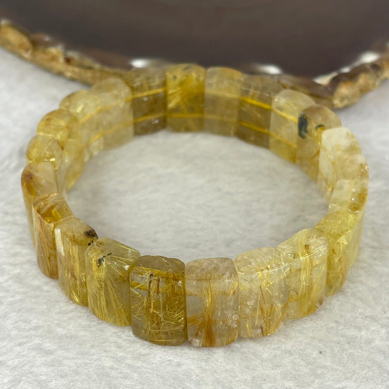 Good Quality Natural Golden Rutilated Quartz Bracelet 天然金顺发晶手链 49.61g 18cm 16.2 by 10.7 by 6.8mm 22 pcs - Huangs Jadeite and Jewelry Pte Ltd