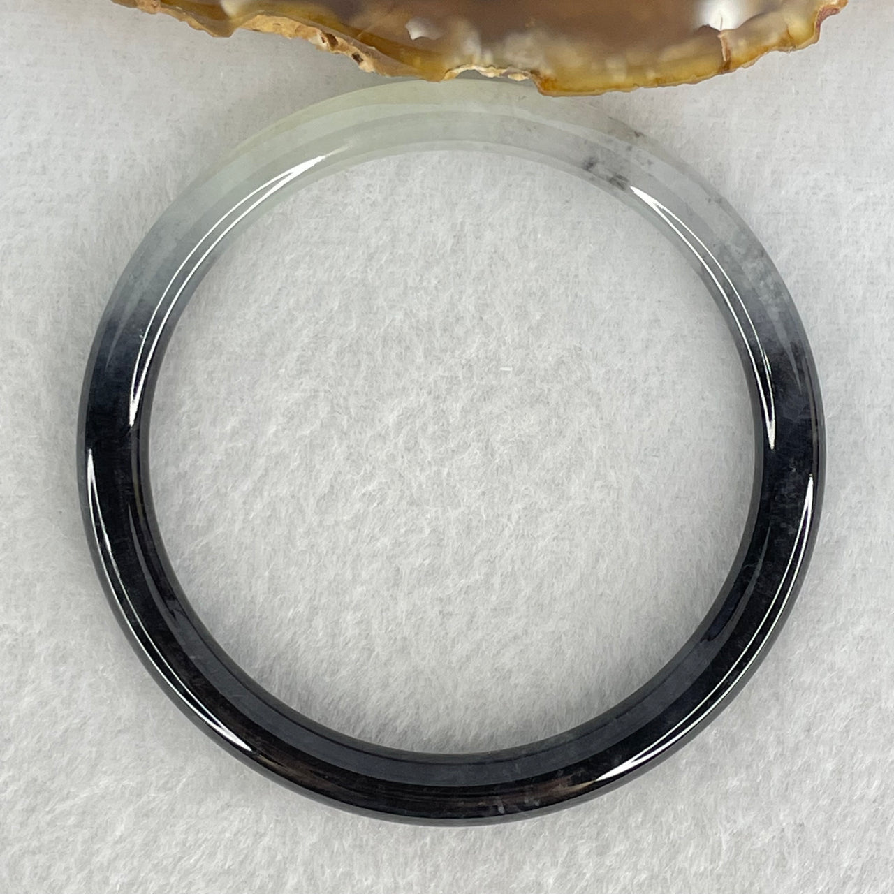 Type A Semi Icy Wuji Black Grey to White Jadeite Bangle Internal Diameter 54.3mm 19.56g 6.1 by 6.6 by (Internal Lines)