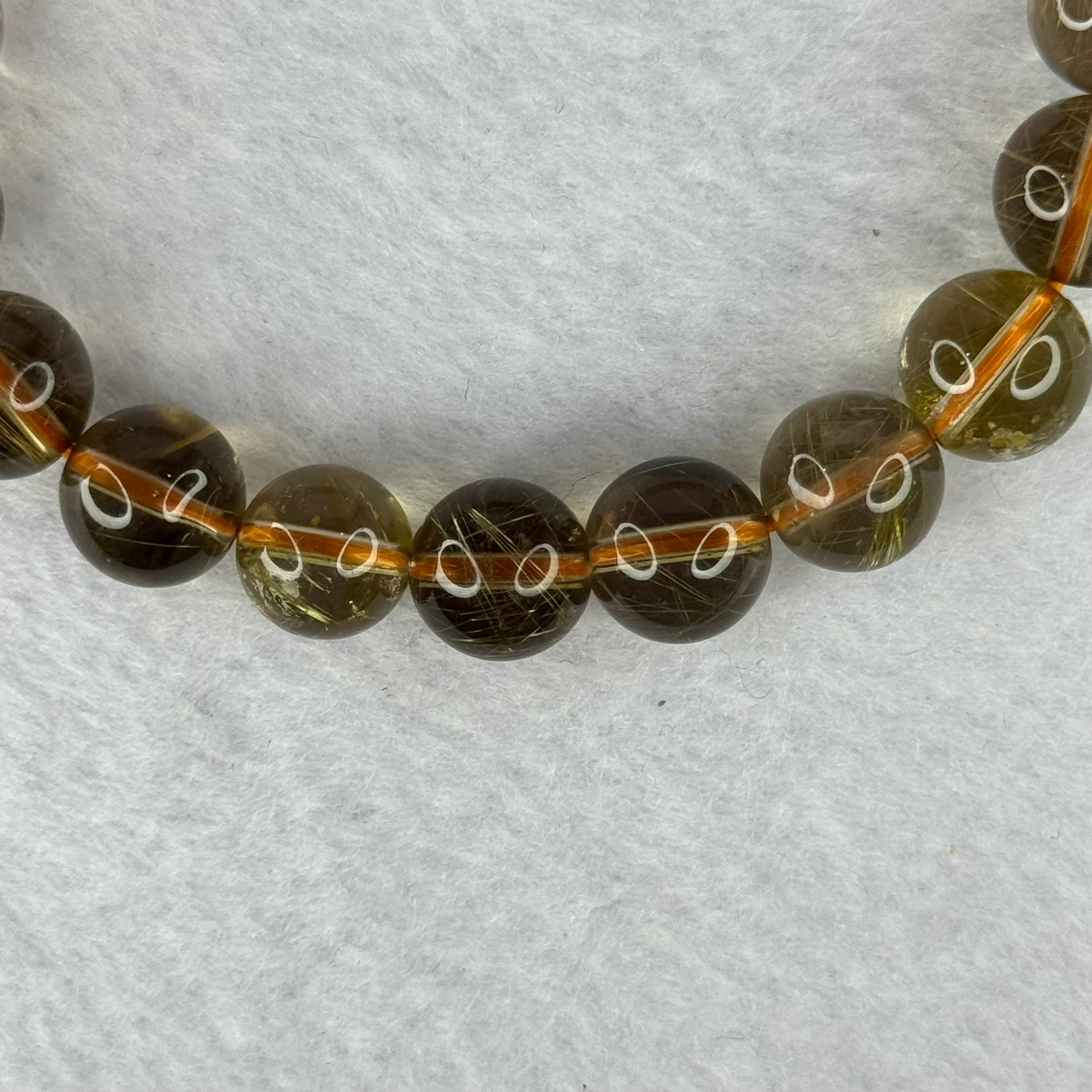 Natural Golden Rutilated Quartz Beads 天然金发水晶手链 29.24g 16.5cm 10.8mm 19 Beads - Huangs Jadeite and Jewelry Pte Ltd