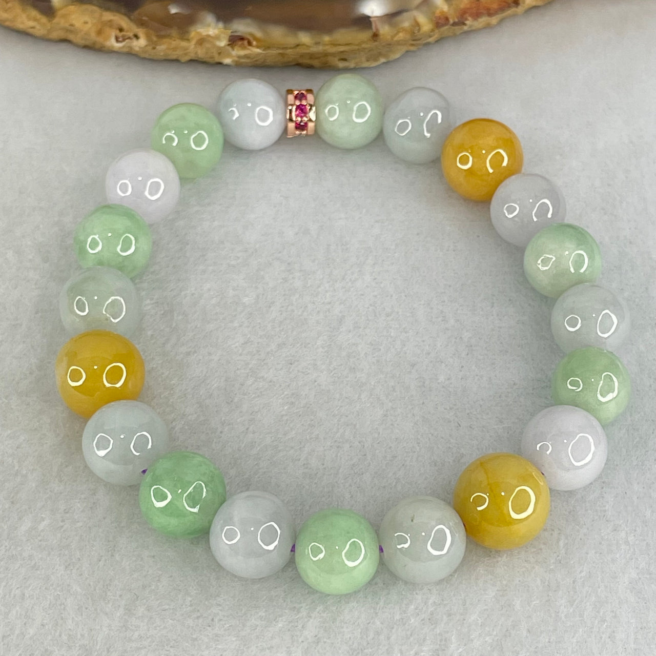 Type A Muti Color Jadeite Beads Bracelet 33.73g 16.5cm 11.0mm 3 Beads 10.0mm 17 Beads