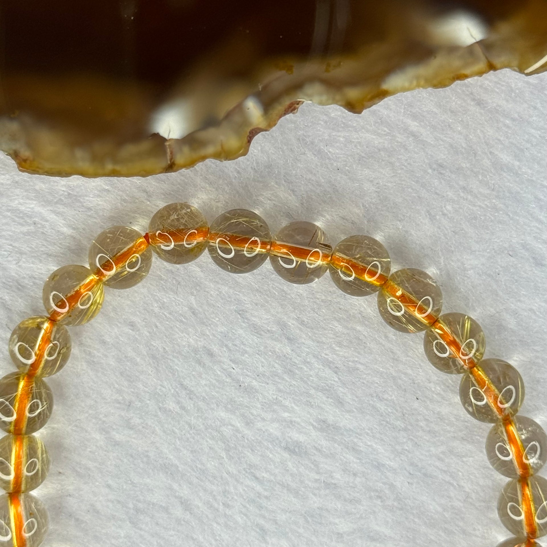 Natural Golden Rutilated Quartz Beads 天然金发水晶手链 13.08g 15.5cm 7.3mm 25 Beads - Huangs Jadeite and Jewelry Pte Ltd