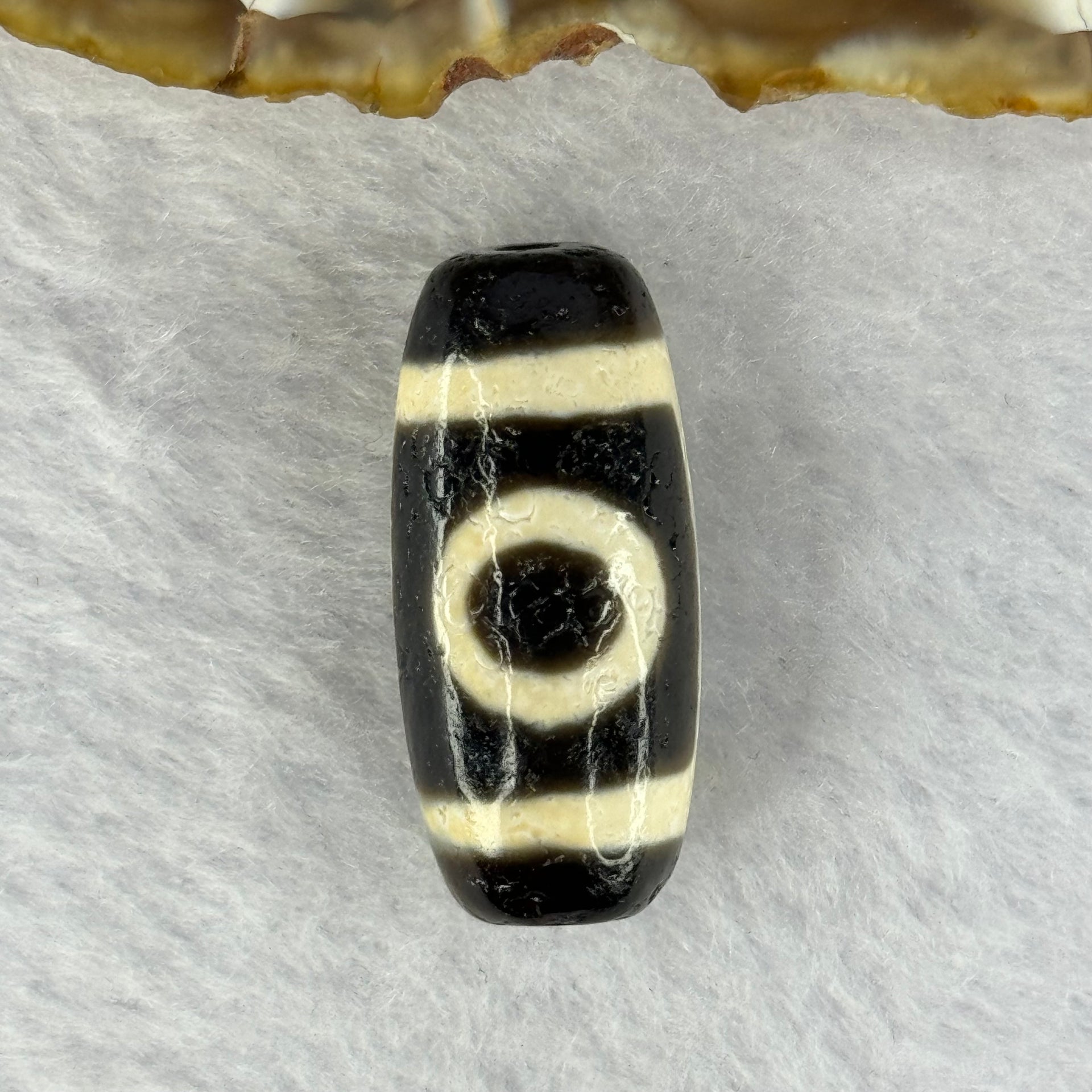 Natural Powerful Tibetan Old Oily Agate 2 Eyes Dzi Bead Heavenly Master (Tian Zhu) 二眼天诛 7.96g 28.8 by 13.2mm - Huangs Jadeite and Jewelry Pte Ltd