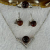 Natural Cognac Amber with Crystals in S925 Sliver Set of Earrings 7.3mm, Ring 8.1mm and Necklace 9.0mm Total 9.49g