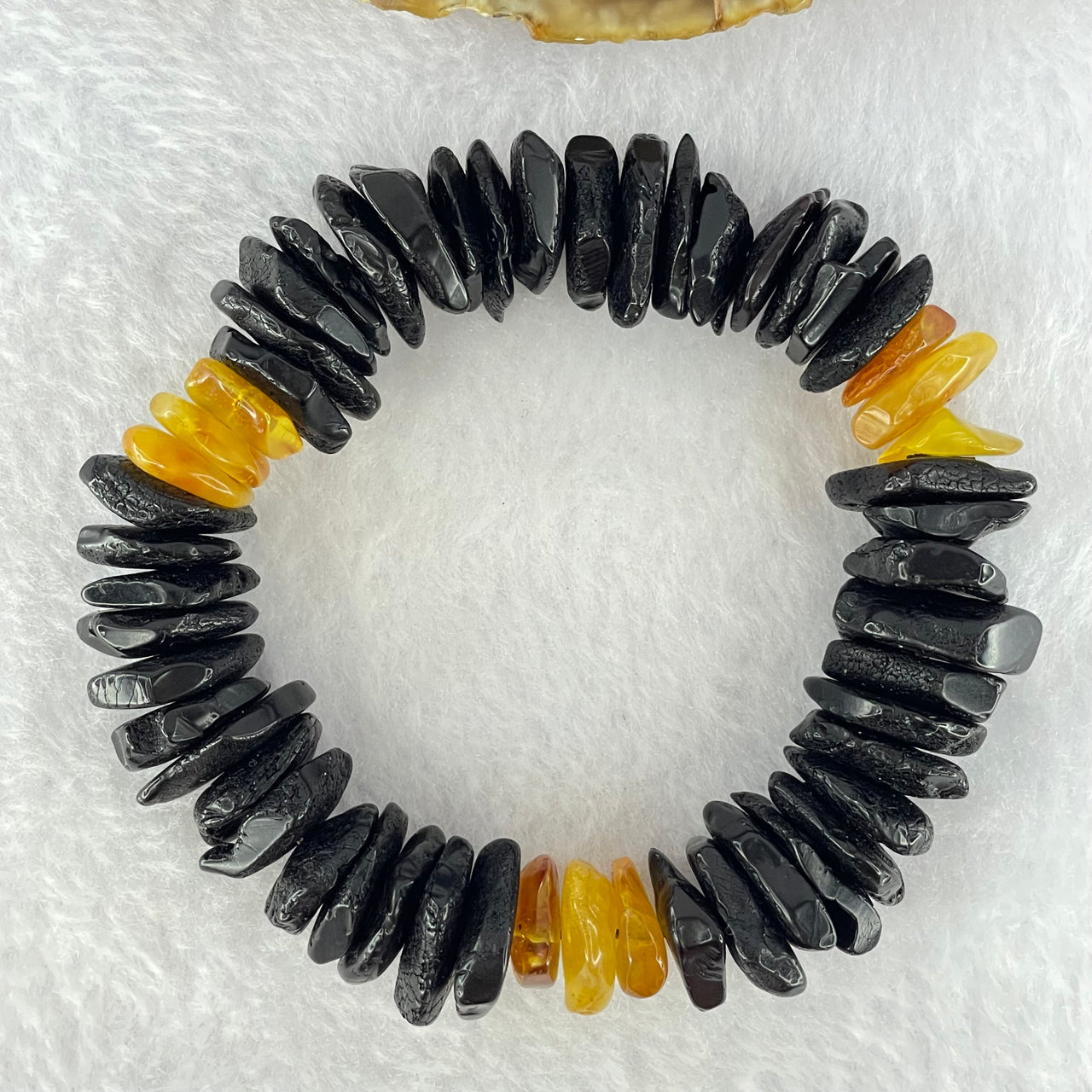 Natural Butterscotch and Blood Amber Irregular Beads Bracelet 28.44g 18cm 17.0 by 15.3 by 5.5mm to 10.9 by 9.8 by 4.0mm 53pcs