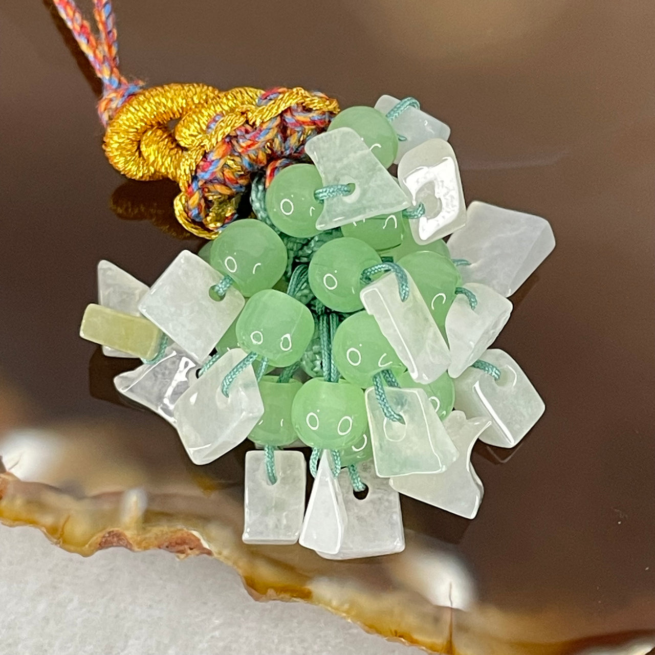 Type A Muti Color Jadeite Fragments And Crystal Hanging Display 10.03g 8.5 by 5.7 by 2.2mm 19pcs