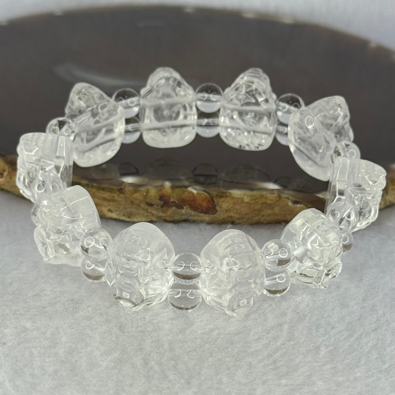 Natural Clear Quartz Dragon Turtle and Beads Bracelet 57.77g 17cm 18.3 by 13.5 by 11.9mm 10 Dragon Turtle