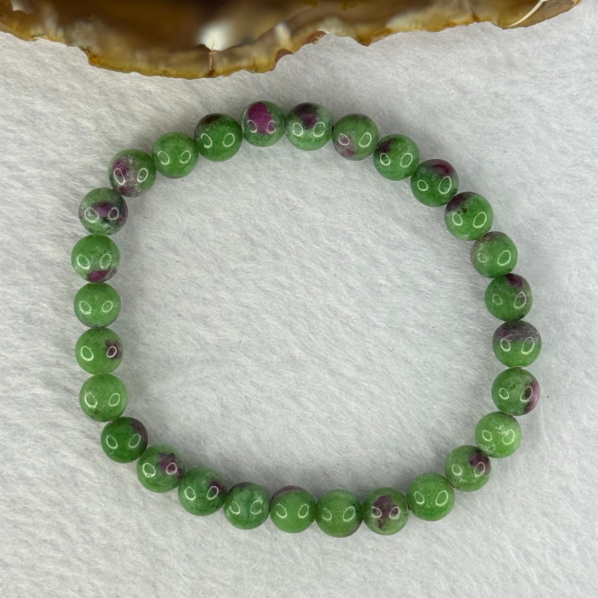 Natural Emerald And Ruby Zoisite Beads Bracelet 13.89g 15.5cm 6.8mm 28 Beads - Huangs Jadeite and Jewelry Pte Ltd