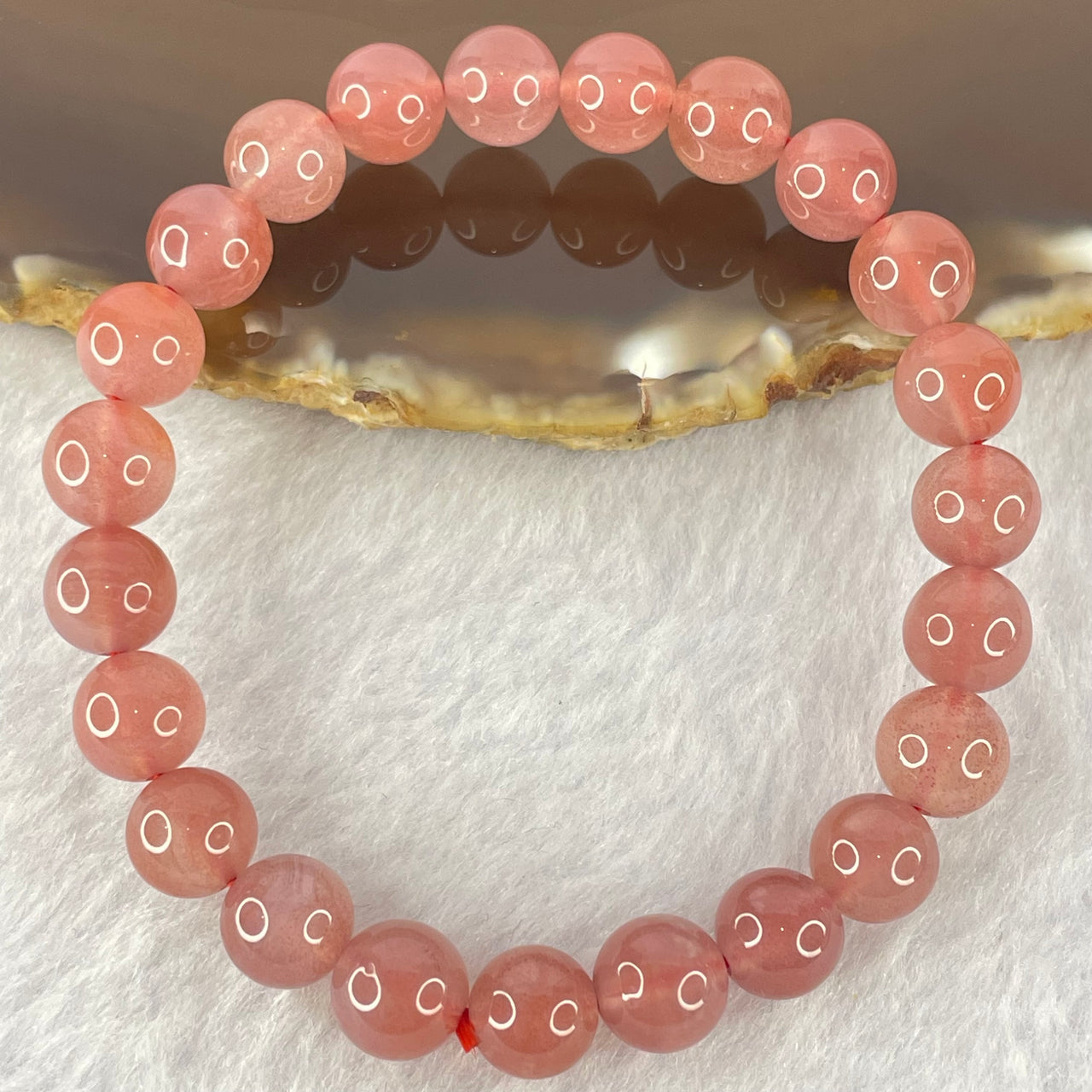 Natural Pinkish Red Agate Beads Bracelet 17.36g 15.5cm 8.2mm 23 Beads