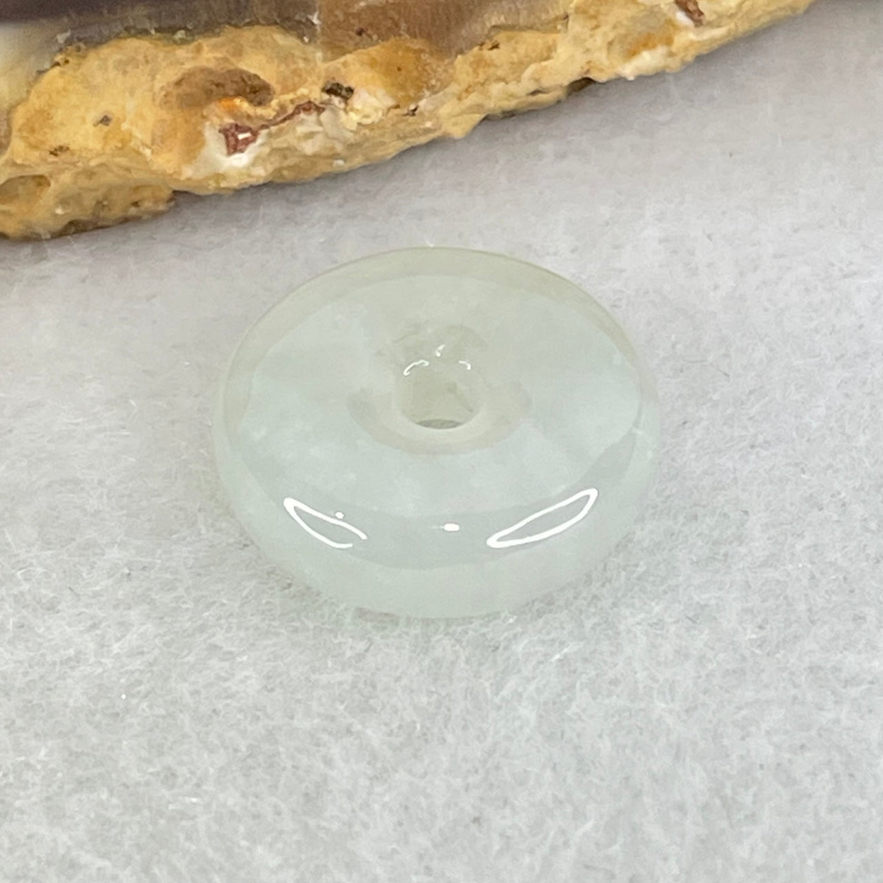 Type A Icy Sky Blue Jadeite Ping An Kou Donut Charm Pendant 2.16g 14.4 by 4.7mm