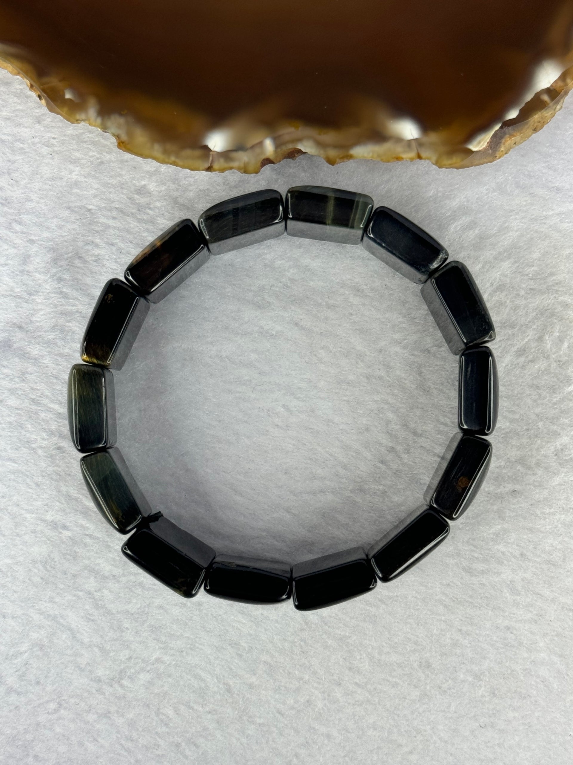 Natural Tiger's Eye Quartz Bracelet 虎眼石手持手链 65.83g 18cm 20.3 by 15.2 by 8.9mm 14 pcs - Huangs Jadeite and Jewelry Pte Ltd