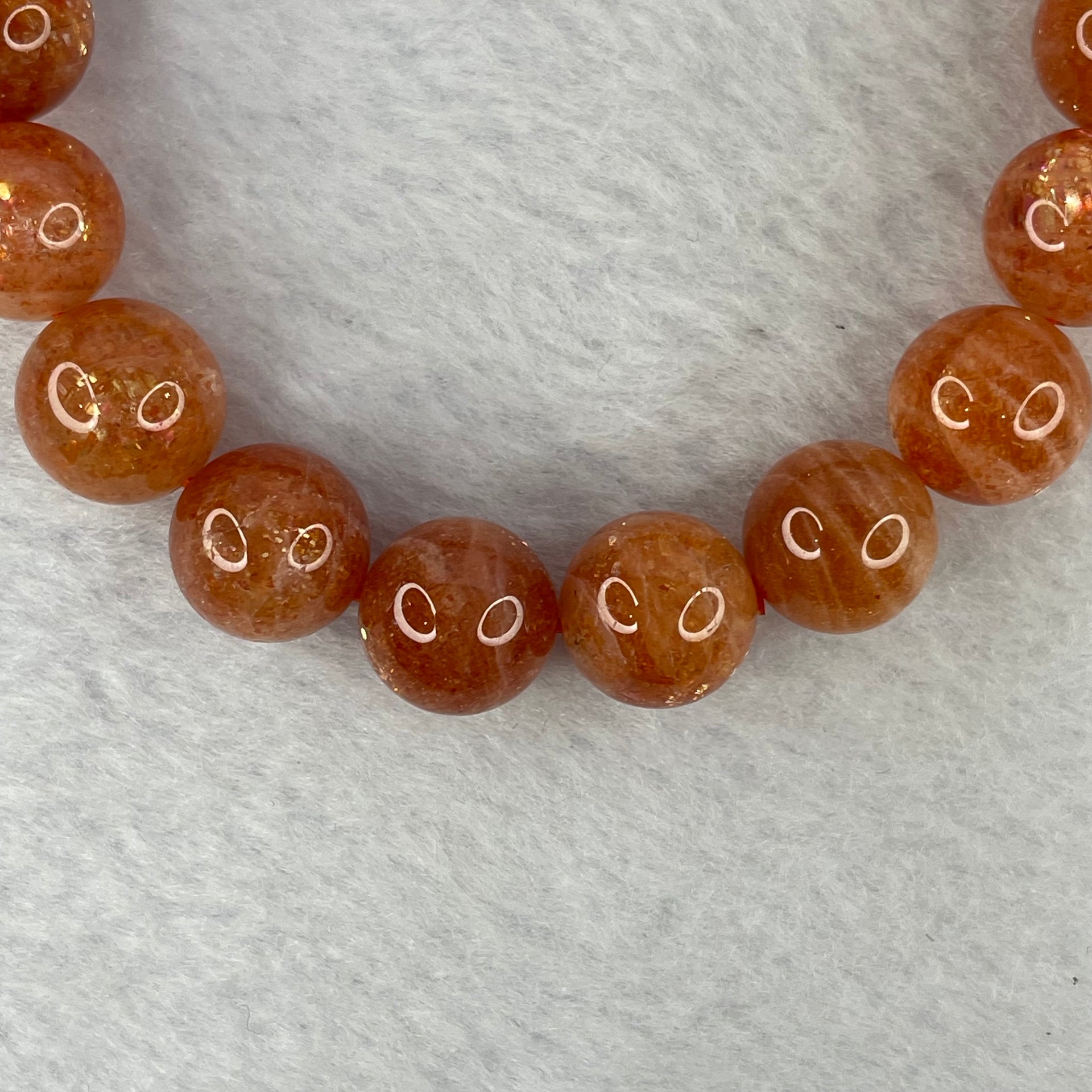 Good Grade Natural Sunstone, Heliolite and Aventurine Feldapar Beads Bracelet 天然金太阳日光石珠手链 33.56g 17cm 11.2 mm 18 Beads - Huangs Jadeite and Jewelry Pte Ltd