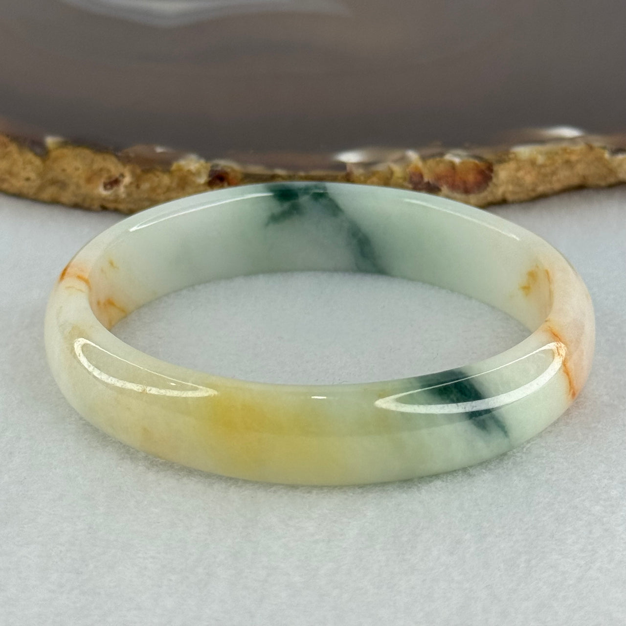 Type A Light Green with Blueish Green and Yellow Jadeite Oval Bangle Internal Diameter 55.8mm 36.00g 12.4 by 5.7mm (Slight Difference External Line)