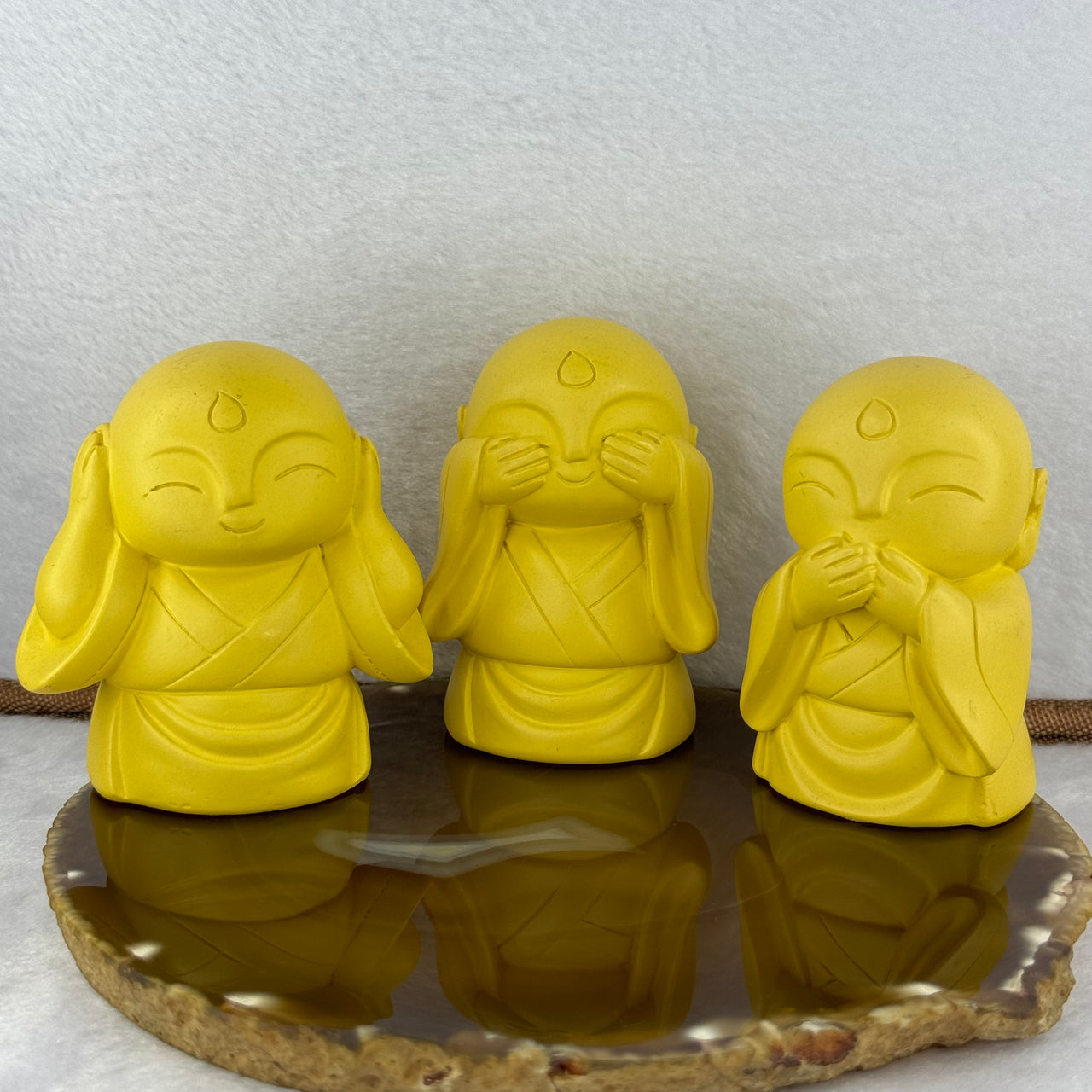 Clay Hear No Evil, See No Evil, Say No Evil Display Set Each about 71.2 by 45.8 by 44.3mm Total Weight 461.78g - Huangs Jadeite and Jewelry Pte Ltd