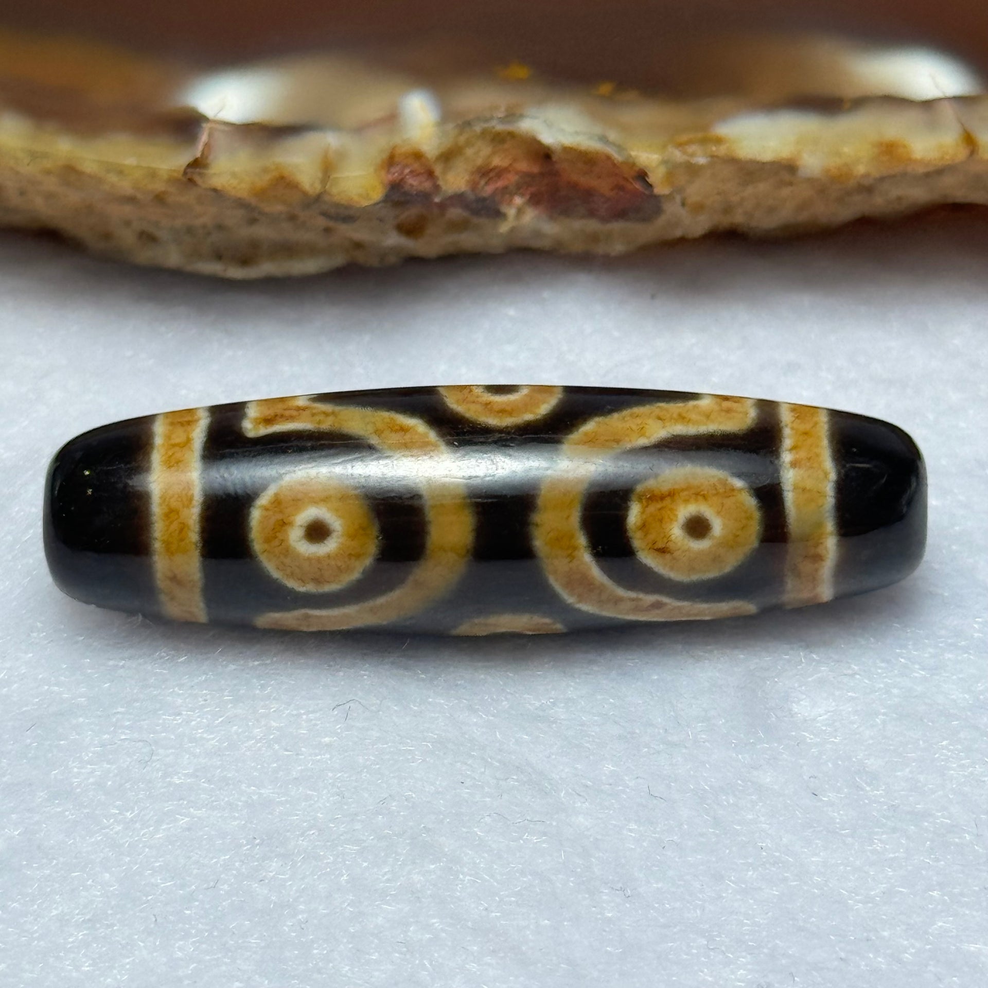 Natural Powerful Tibetan Old Oily Agate 6 Eyes Dzi Bead Heavenly Master (Tian Zhu) 六眼天诛 7.03g 39.2 by 11.2mm - Huangs Jadeite and Jewelry Pte Ltd