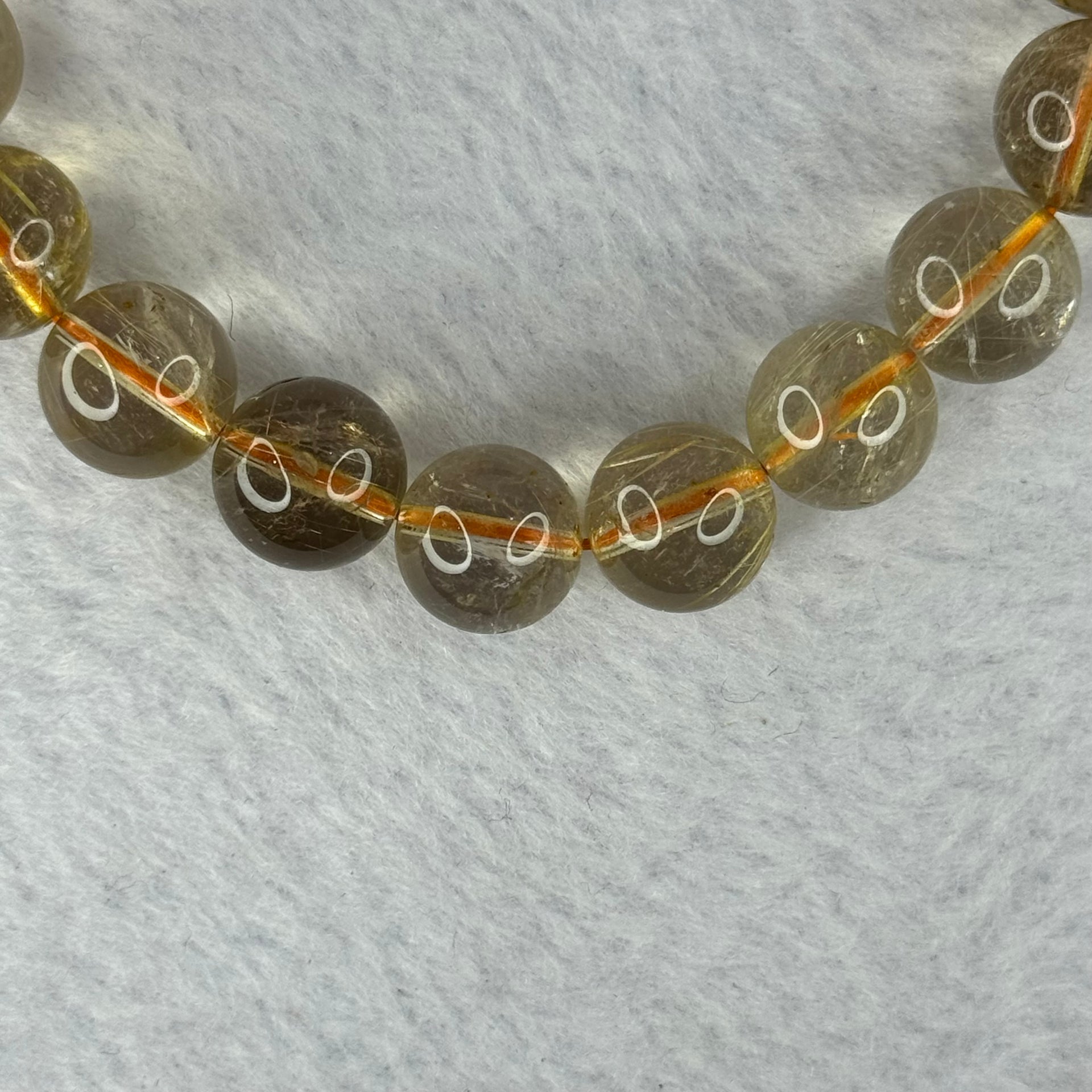 Natural Golden Rutilated Quartz Beads 天然金发水晶手链 39.06g 18cm 11.8mm 18 Beads - Huangs Jadeite and Jewelry Pte Ltd