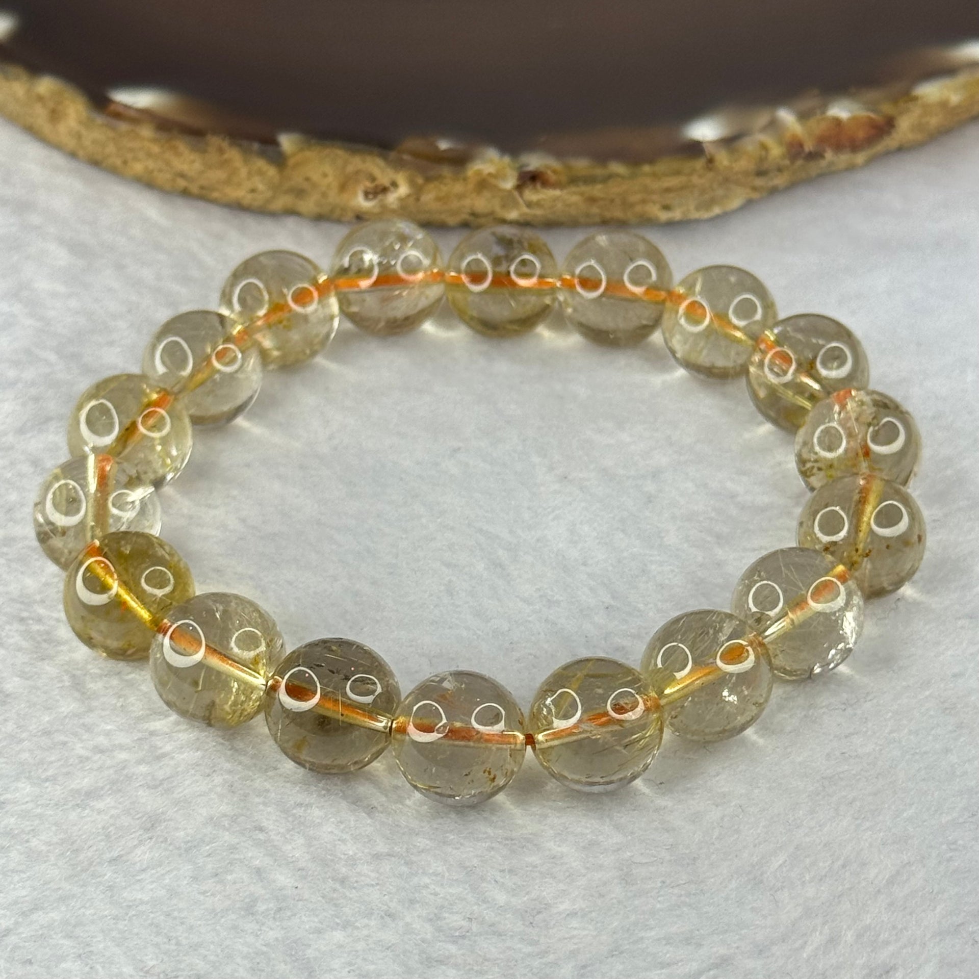 Natural Golden Rutilated Quartz Beads 天然金发水晶手链 39.06g 18cm 11.8mm 18 Beads - Huangs Jadeite and Jewelry Pte Ltd