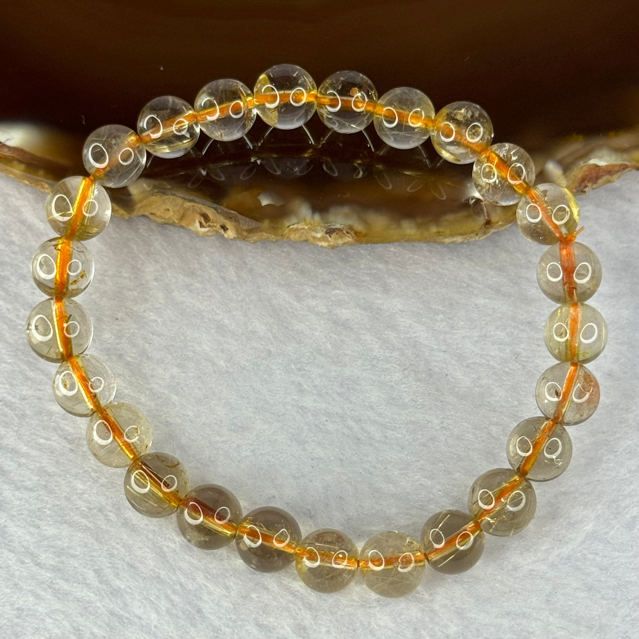 Natural Golden Rutilated Quartz Beads 天然金发水晶手链 15.03g 15.5cm 7.9mm 25 Beads - Huangs Jadeite and Jewelry Pte Ltd