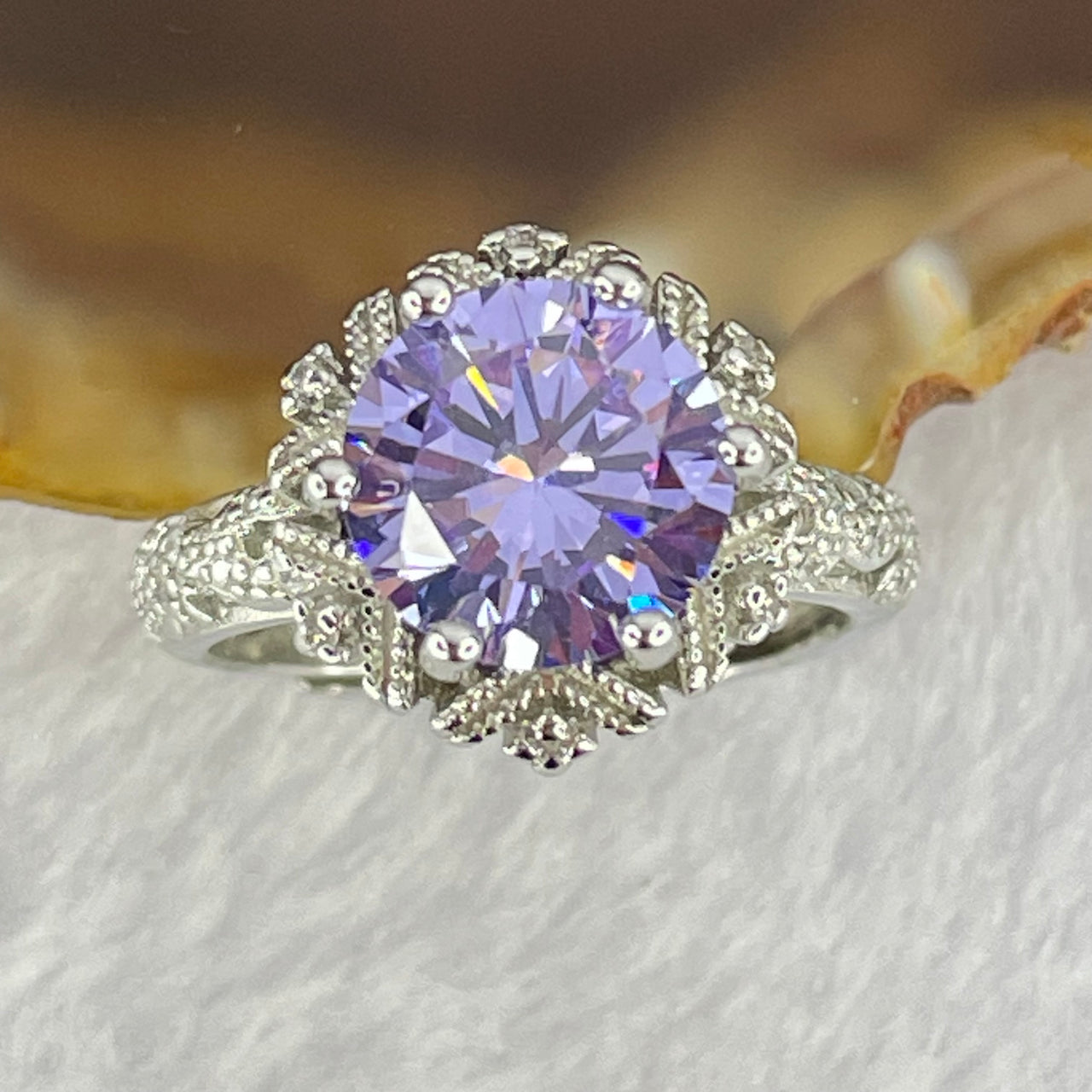 Purple Cubic Zirconia in S925 Sliver Ring (Adjustable Size) 5.49g 9.2 by 6.0mm