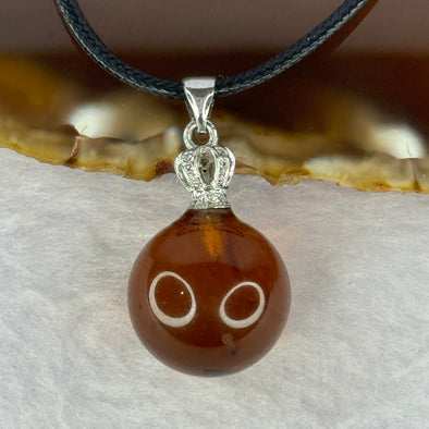 Natural Cognac With Red Amber Bead in S925 Silver Clasp and String Necklace 4.72g 17.0mm