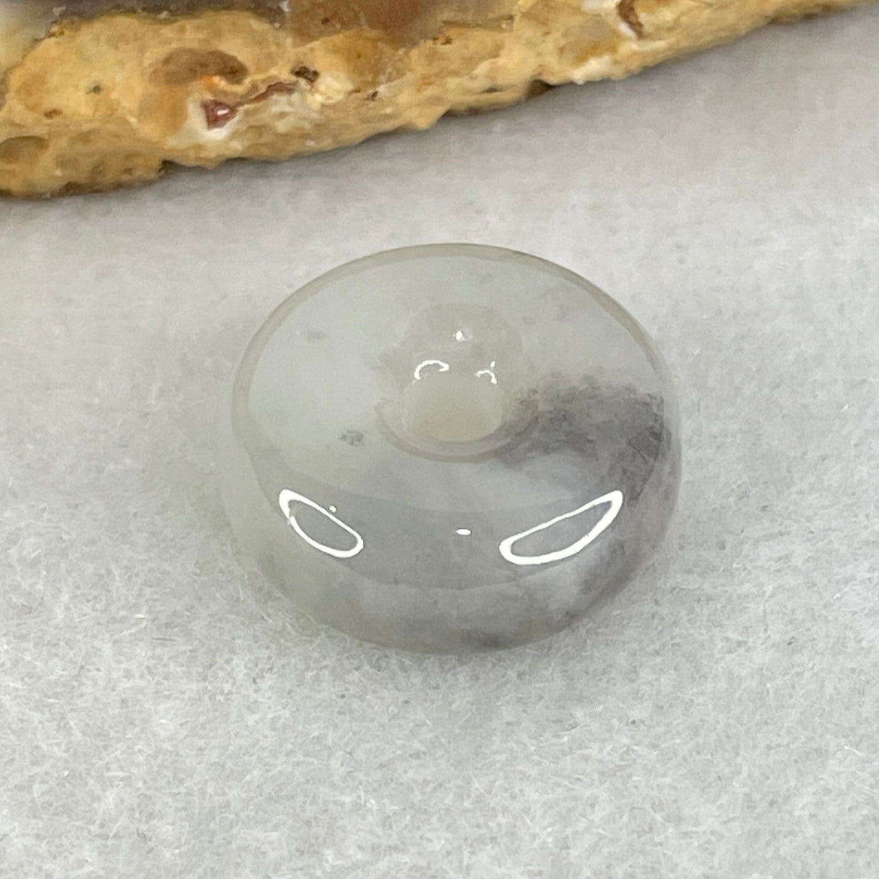 Type A Semi Icy Wuji Grey Jadeite Ping An Kou Donut Charm/Pendant 3.95g 16.7 by 6.8mm