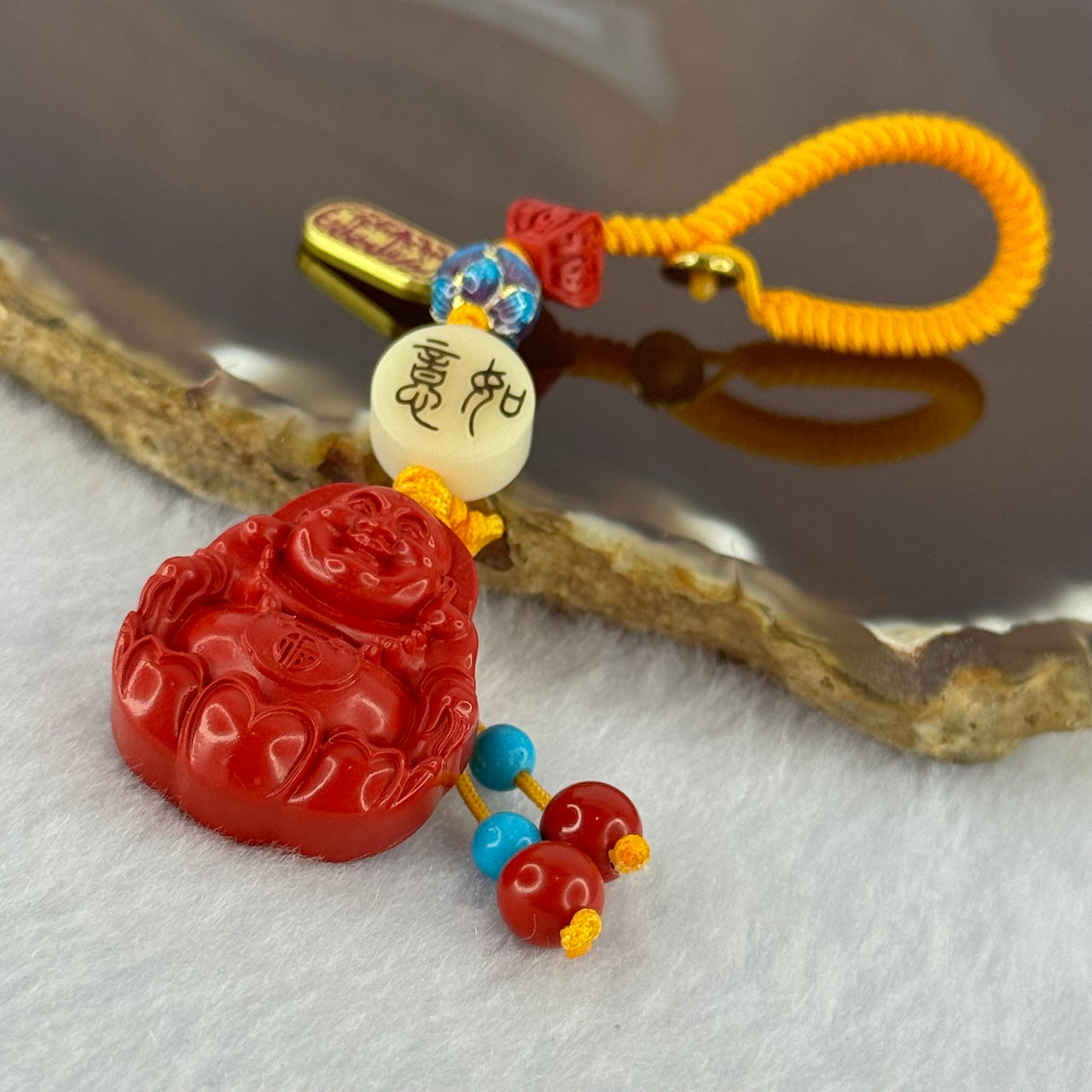 Natural Red Cinnabar Milo Buddha Charm 15.70g 24.9 by 21.4 by 10.4mm