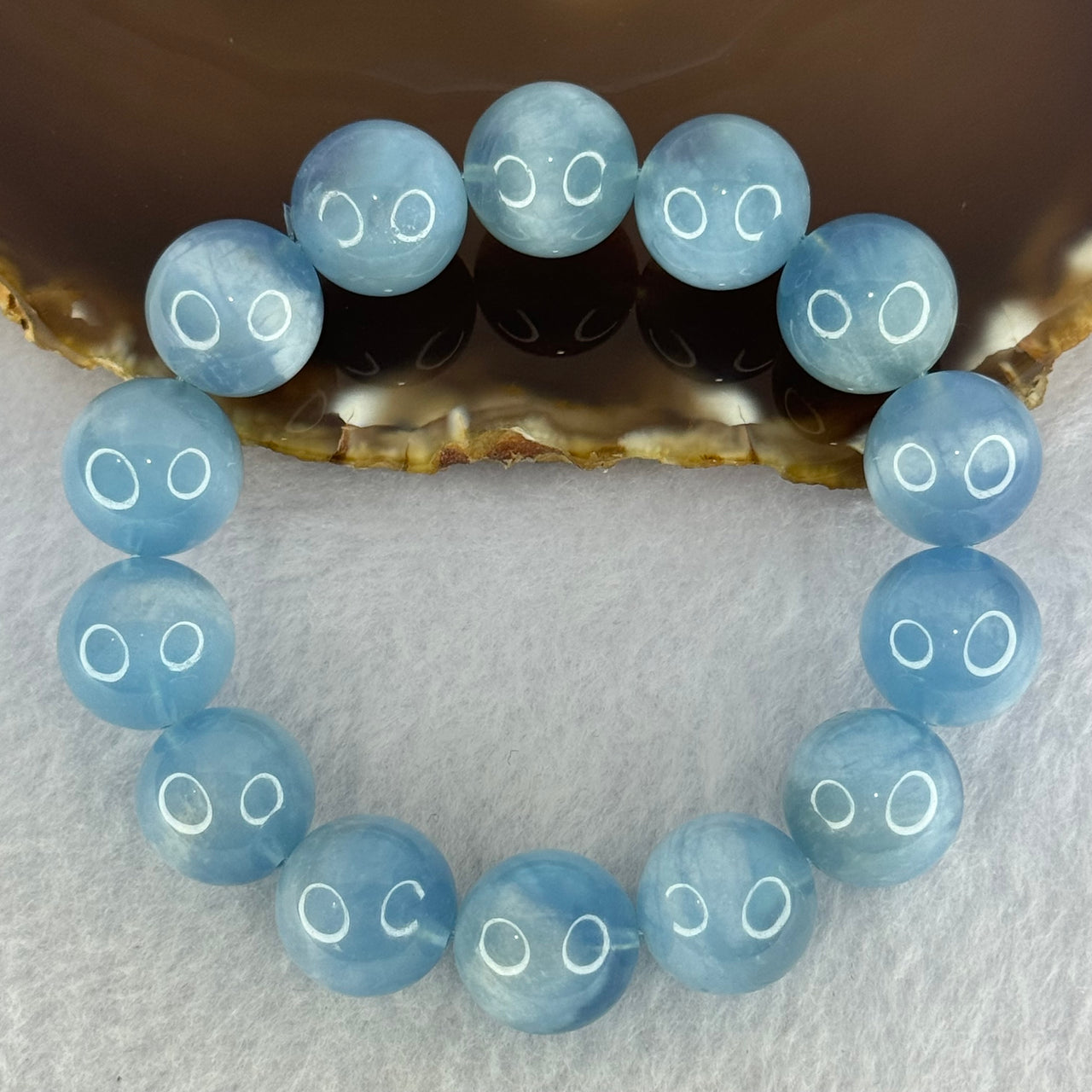 Natural Aquamarine Beads Bracelet 67.80g 18cm 15.3mm 14 Beads