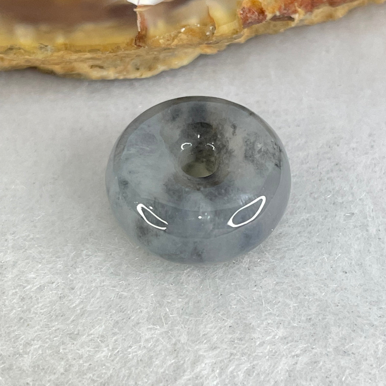 Type A Semi Icy Wuji Grey Black Jadeite Ping An Kou Donut Pendant 3.30g 14.9 by 7.0mm