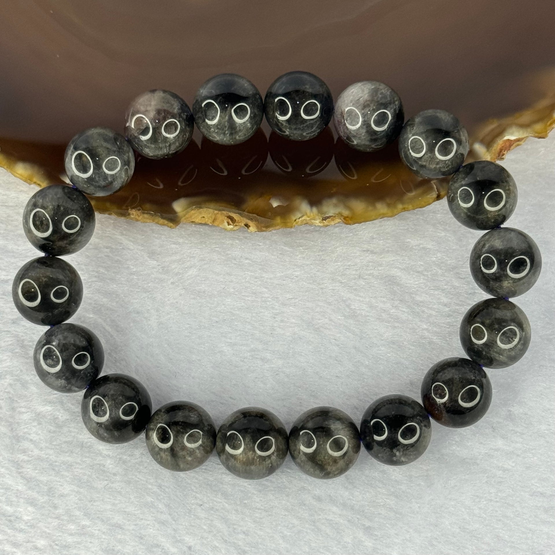 Natural Black Auralite 23 Bracelet 天然黑激光23手链 38.55g 18cm 11.7mm 18 Beads - Huangs Jadeite and Jewelry Pte Ltd