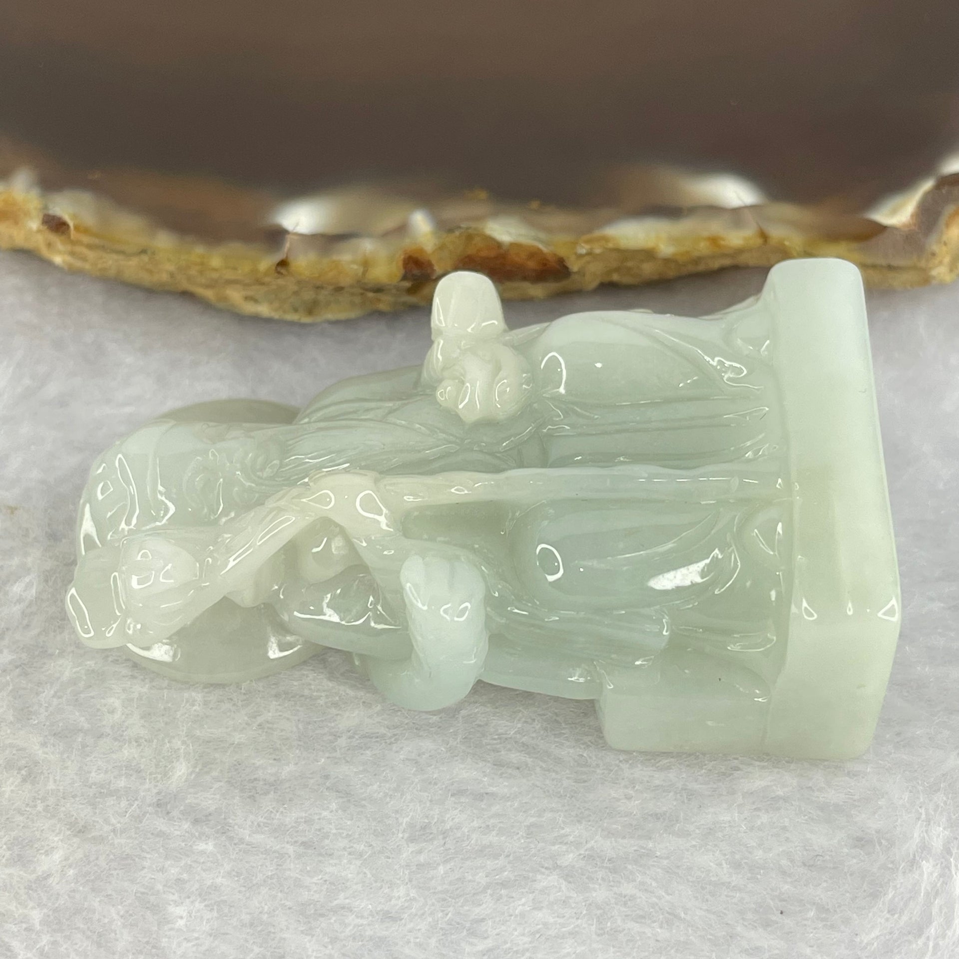 Type A Faint Green Lavender Jadeite Tua Pek Kong 他伯公 Pendant 57.85g 54.7 by 32.2 by 17.0mm - Huangs Jadeite and Jewelry Pte Ltd