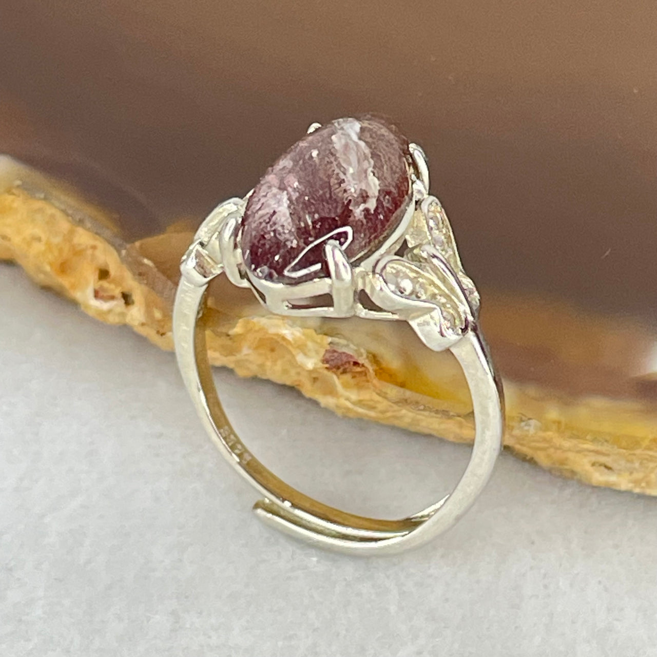 Very Good Natural Super 7 Quartz in S925 Sliver Ring (Adjustable Size) 2.34g 14.7 by 7.2 by 4.0mm