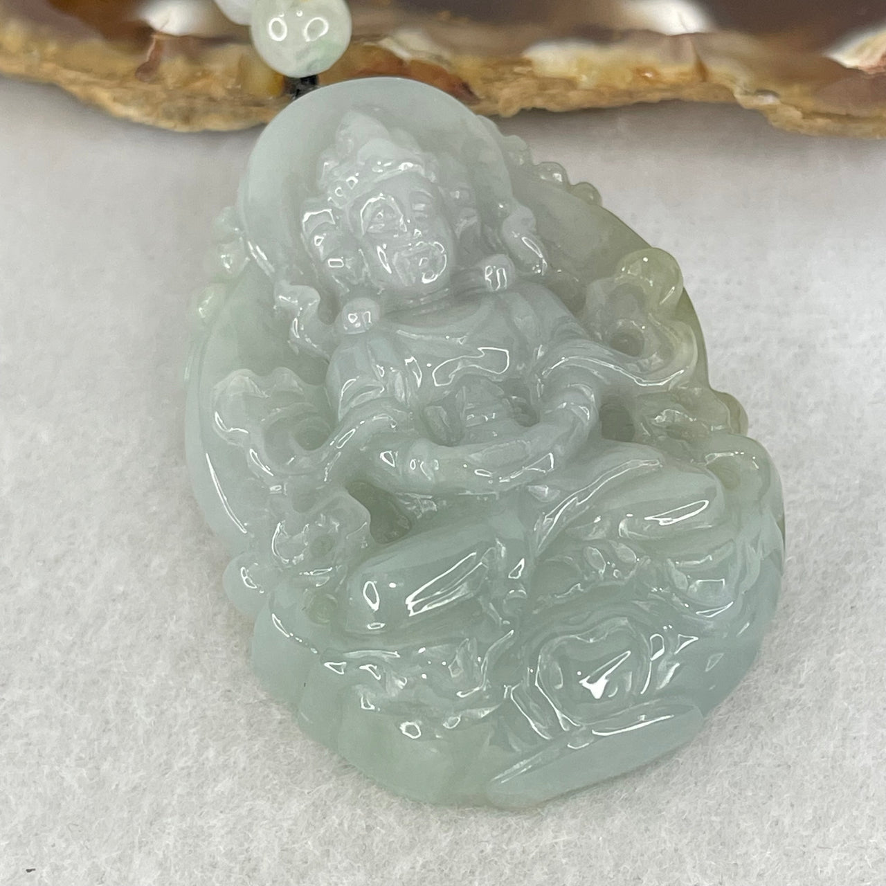 Type A Light Green Lavender Jadeite Guan Yin Tara Pendant 32.80g 45.8 by 32.8 by 11.5mm