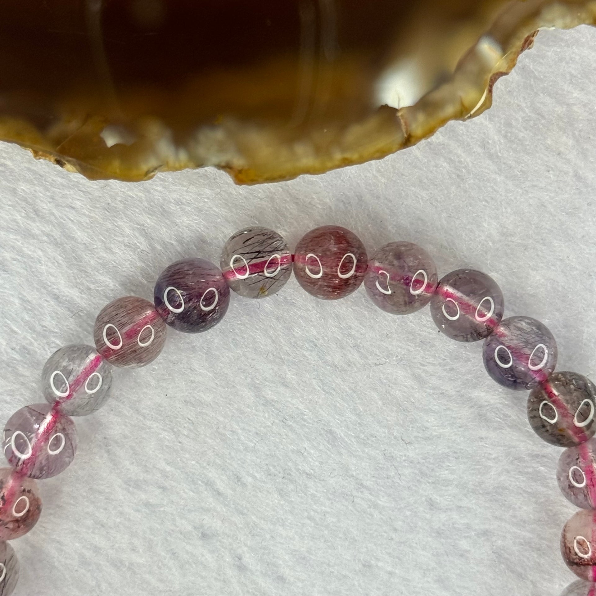 Above Average Grade Natural Super 7 Crystal Beads Bracelet 天然超级七水晶珠手链 13.03g 15.5mm 7.3mm 26 Beads - Huangs Jadeite and Jewelry Pte Ltd