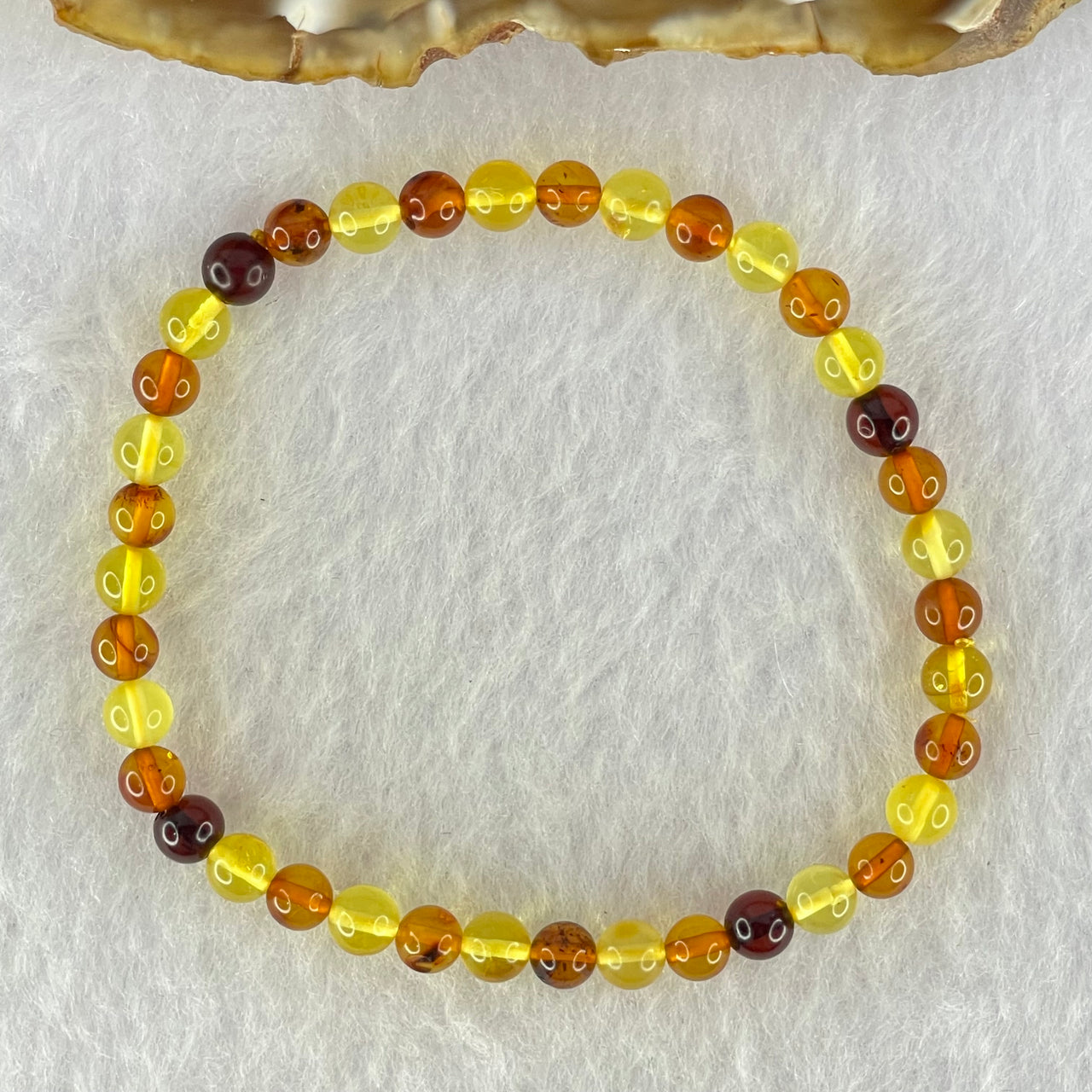 Natural Mixed Color Amber Beads Bracelet 2.53g 16cm 5.2mm 38 Beads