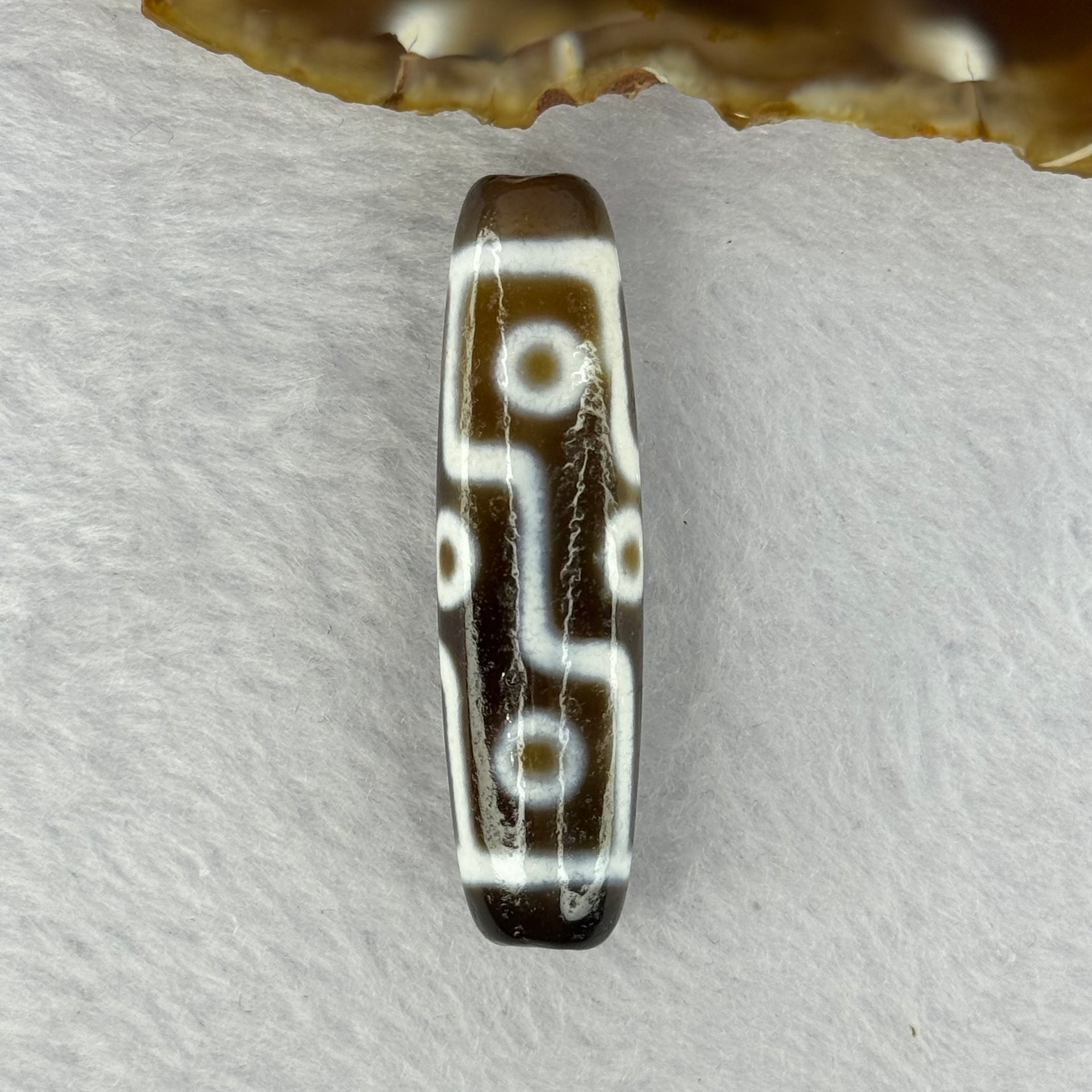 Natural Powerful Tibetan Old Oily Agate 9 Eyes Dzi Bead Heavenly Master (Tian Zhu) 九眼天诛 12.18g 48.8 by 12.9mm - Huangs Jadeite and Jewelry Pte Ltd