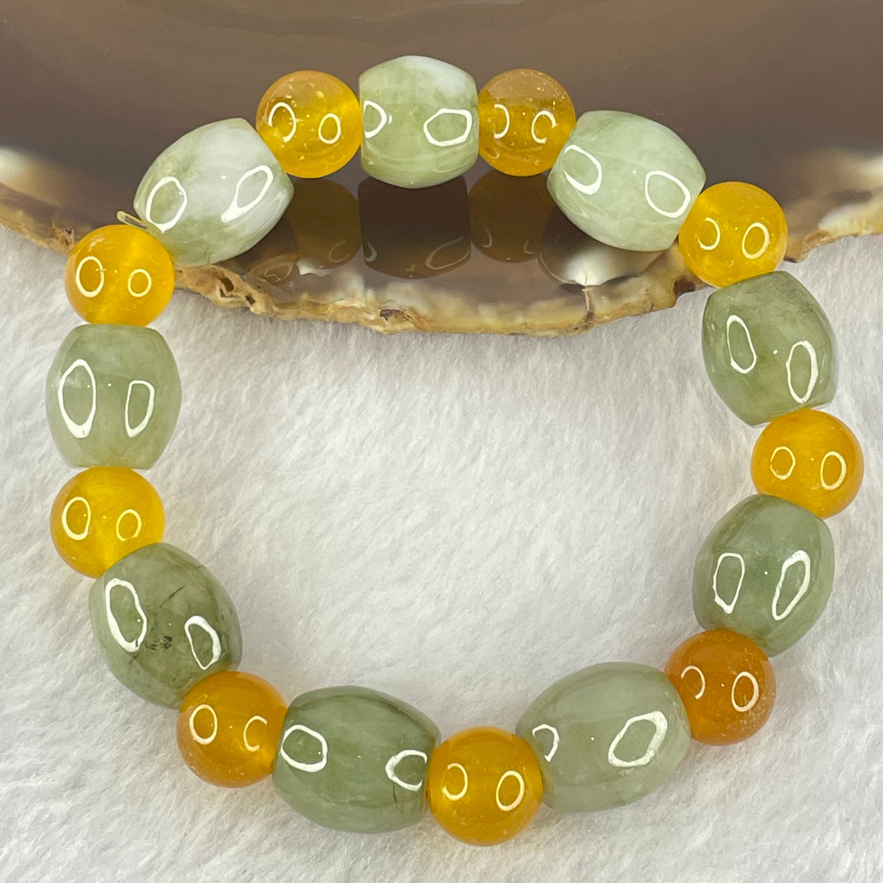 Type A Green Jadeite Lulu Tong with Yellow Crystal  Beads Bracelet 43.81g 16cm 12.2 by 12.9mm 9 Beads