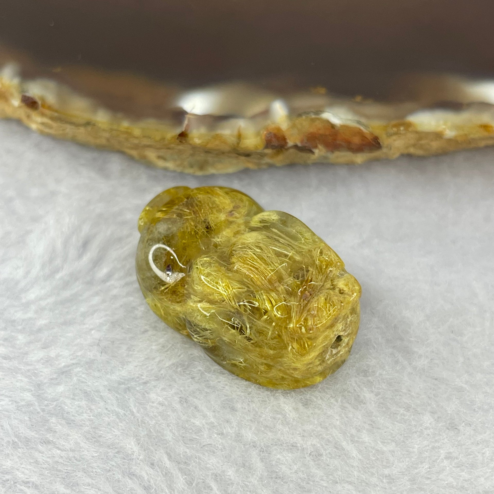 Above Average Grade Natural Golden Rutilated Quartz Pixiu Charm for Bracelet 天然金发水晶貔貅 8.45g 26.1 by 16.9 by 11.3mm - Huangs Jadeite and Jewelry Pte Ltd