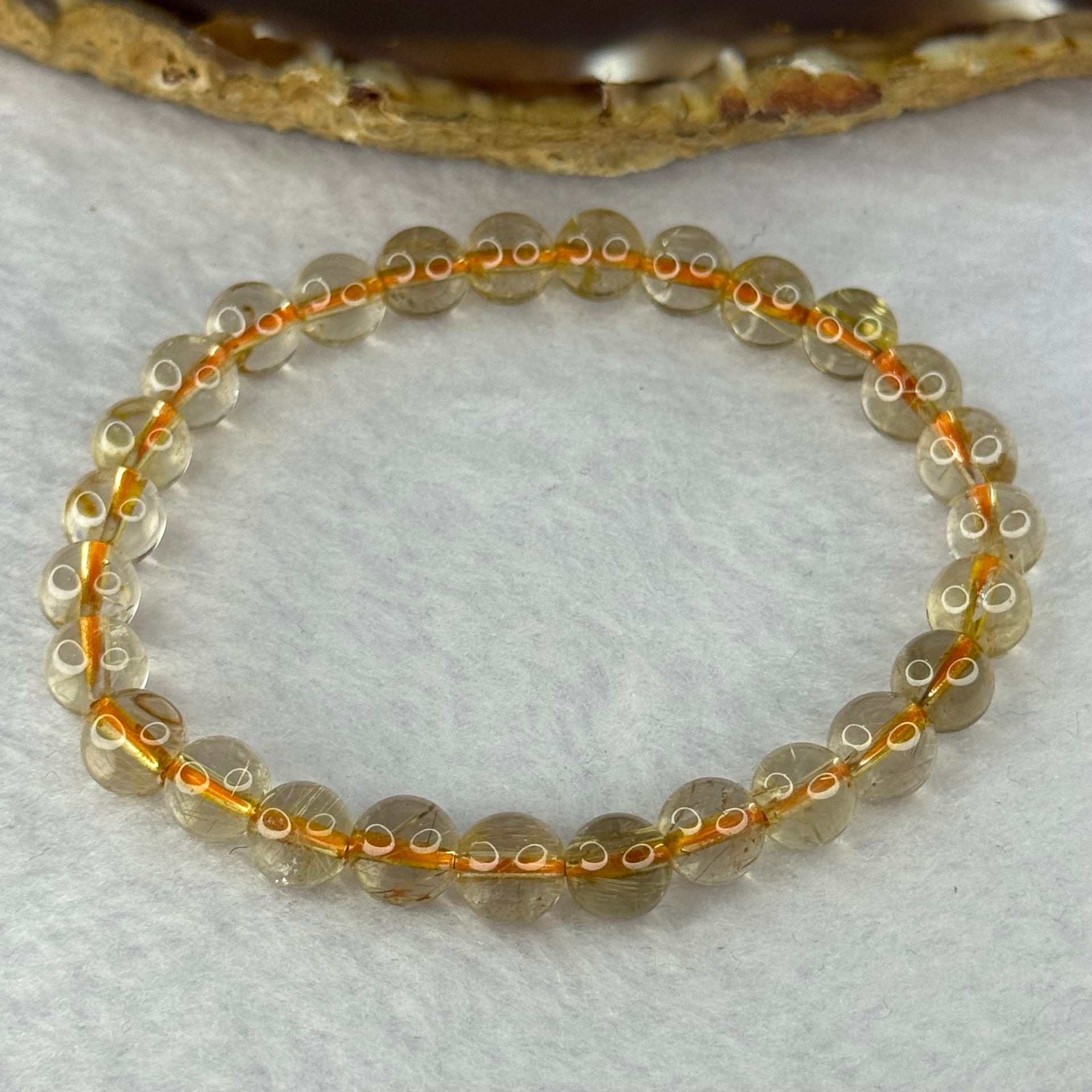 Natural Golden Rutilated Quartz Beads 天然金发水晶手链 12.90g 15.5cm 7.3mm 27 Beads - Huangs Jadeite and Jewelry Pte Ltd