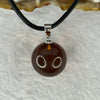 Natural Cognac with Red Amber Round Silver Pendant with String Necklace 3.44g 15.2mm