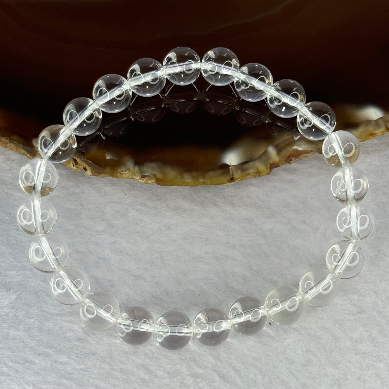 Natural Clear Quartz Bracelet 天然白水晶手链 18.57g 16.5cm 8.4mm 24 Beads