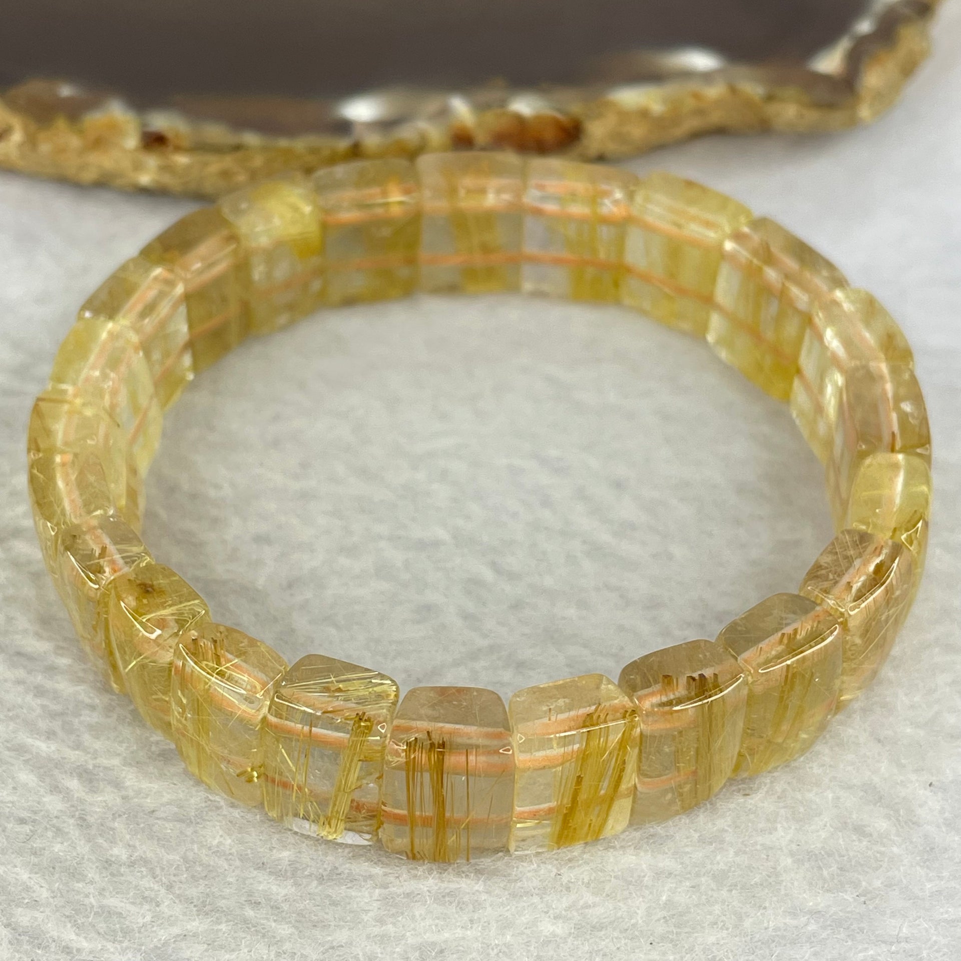 High Quality Natural Golden Rutilated Quartz Quartz Shou Pai Bracelet 顺发金手拍链 32.78g 12.0 mm by 10.4 by 6.7 mm 23 Beads - Huangs Jadeite and Jewelry Pte Ltd