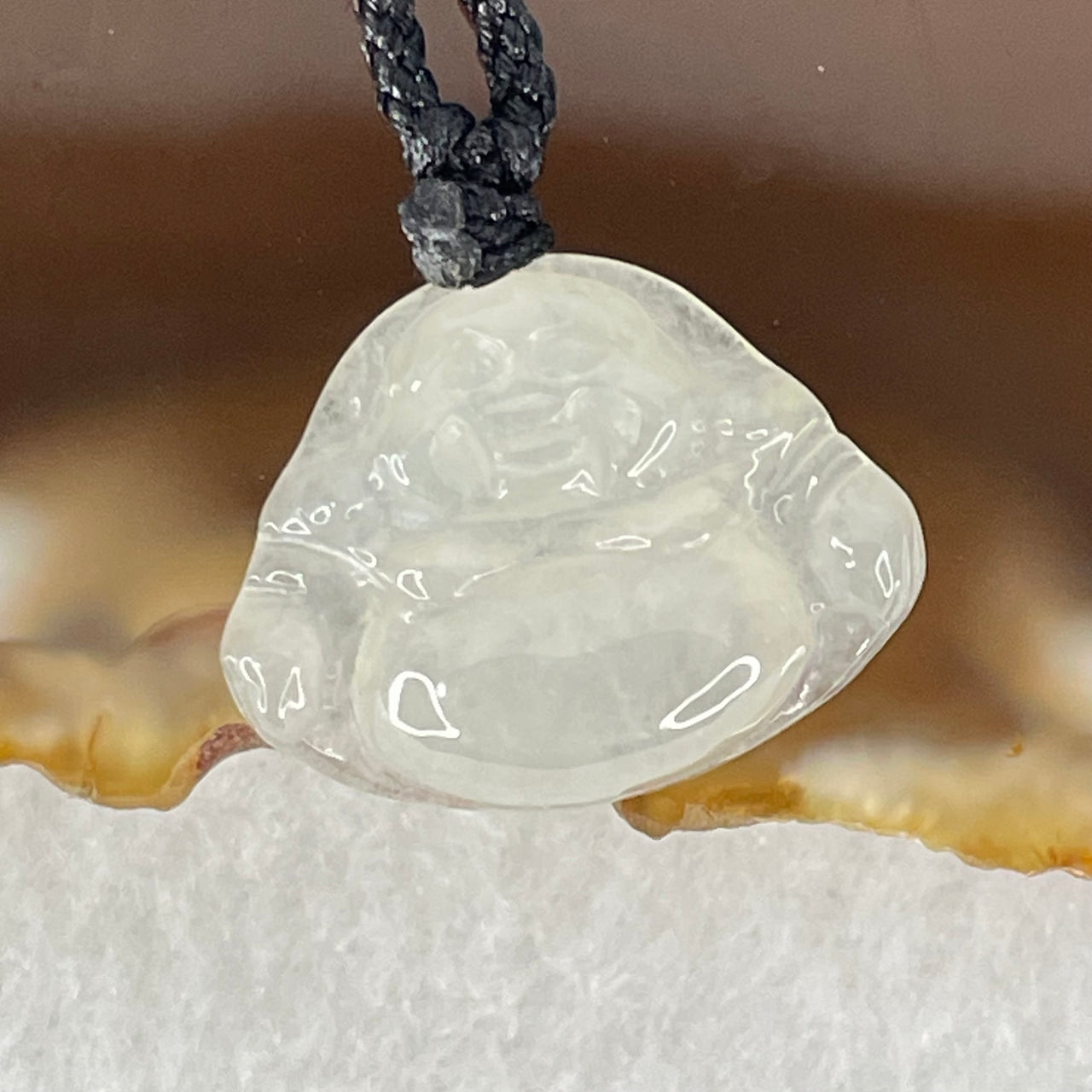 Type A Icy Faint Green Jadeite Milo Buddha Pendant 2.94g 14.6 by 18.8 by 4.9mm