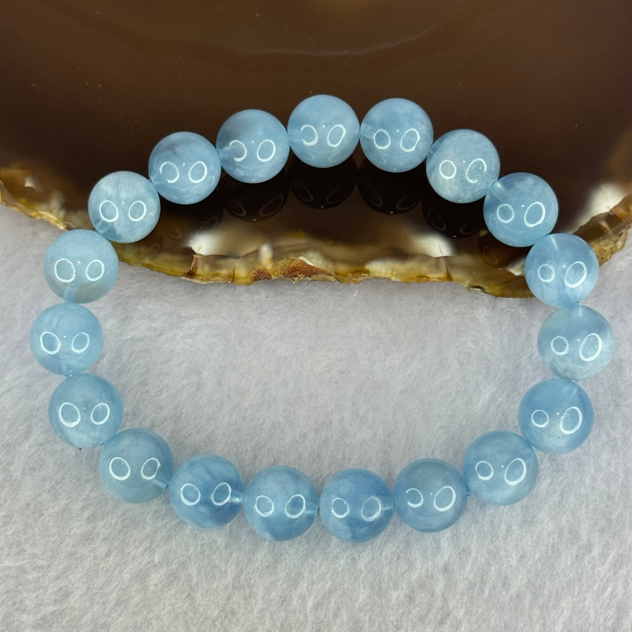 Natural Aquamarine Beads Bracelet 28.49g 16.5cm 10.3mm 19 Beads