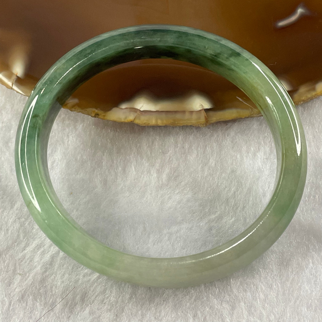 Type A Semi Icy Green Piao Hua Jade Jadeite Oval Bangle 39.32g inner Dia 54.6mm 12.3 by 6.5mm (Slight External Line) - Huangs Jadeite and Jewelry Pte Ltd