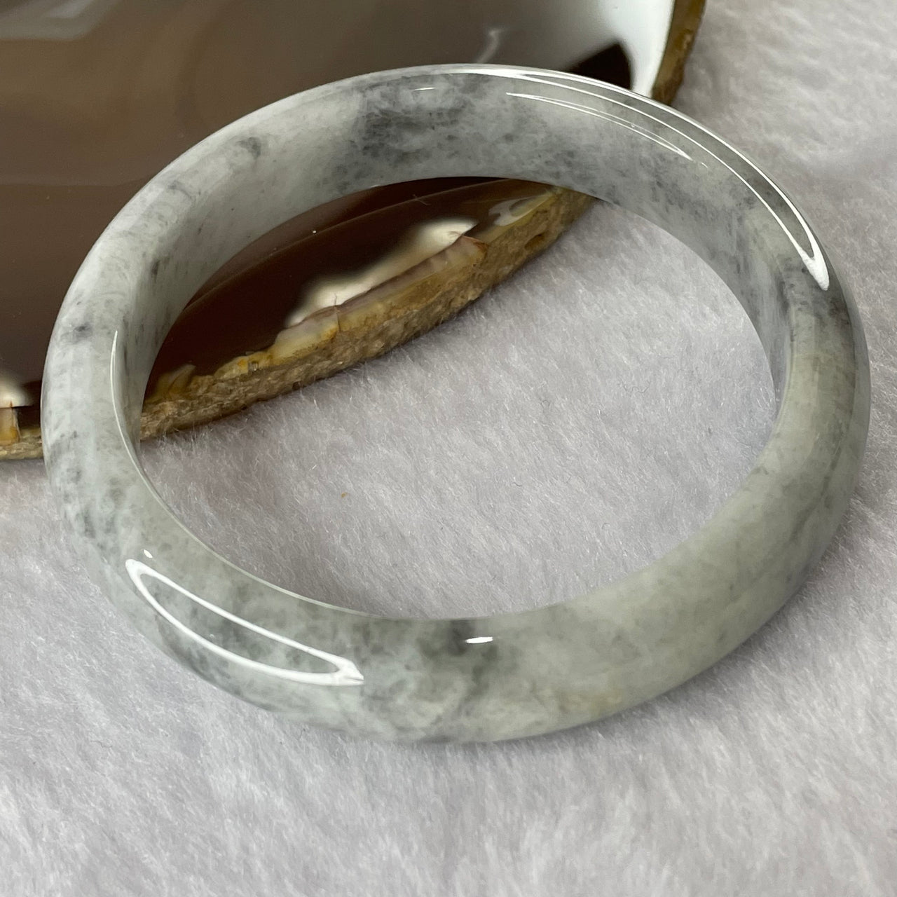 Type A Grey Wuji Jade Jadeite Bangle 55.32g inner Dia 59.6mm 12.8 by 7.9mm (Slight External Rough) - Huangs Jadeite and Jewelry Pte Ltd