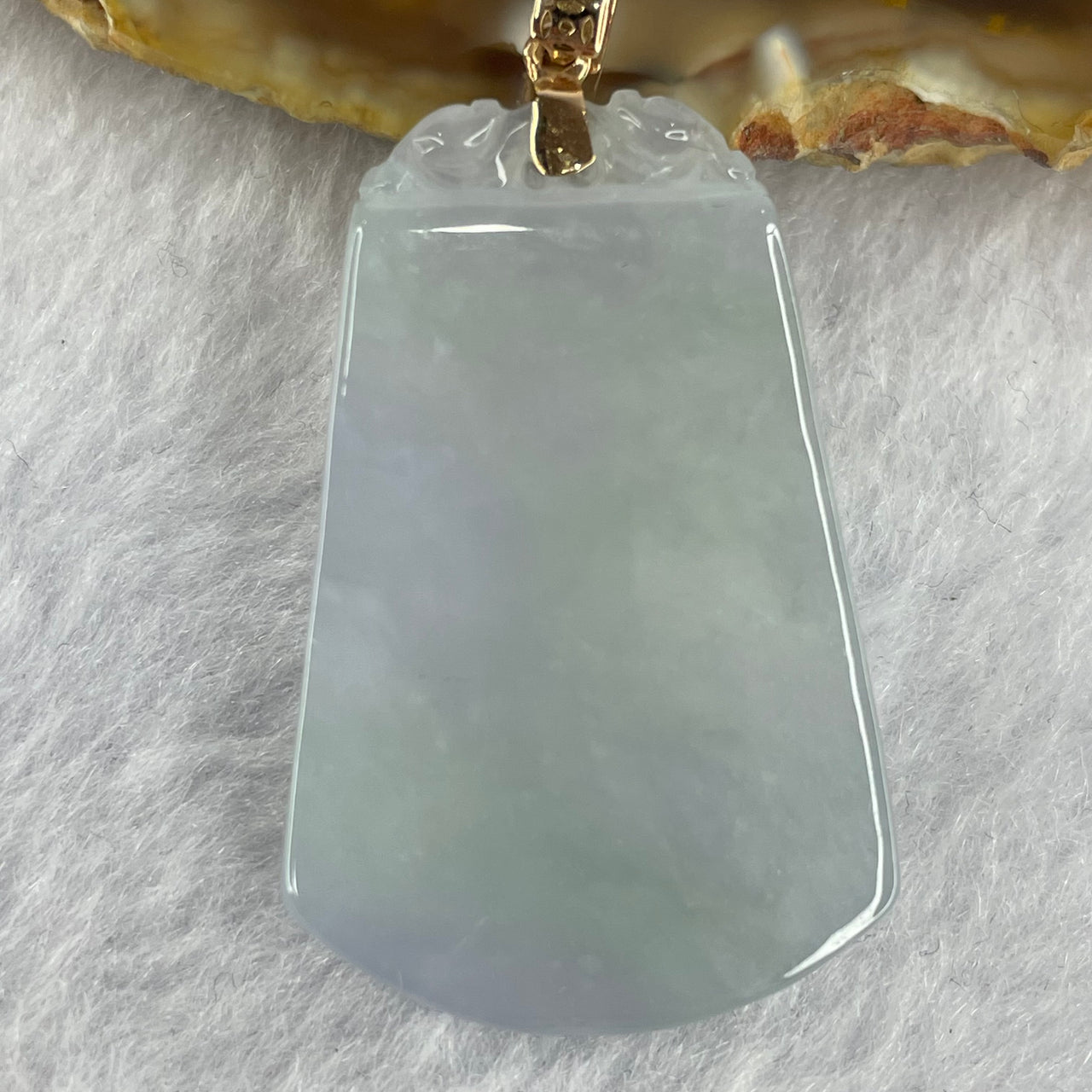 18K Rose Gold High Quality Type A High Icy Lavender Green Wu Shi Pai pendant 7.82g 35.6 by 23.4 by 3.7mm - Huangs Jadeite and Jewelry Pte Ltd